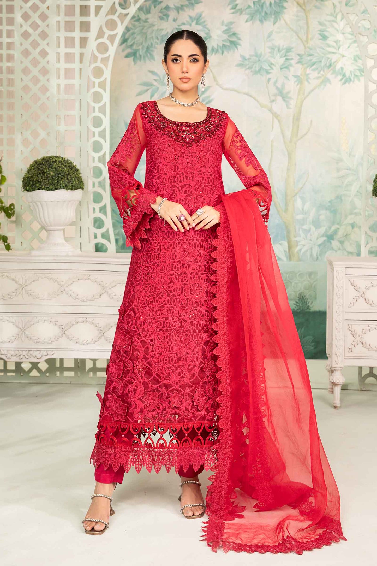 3 Piece Embroidered Organza Suit