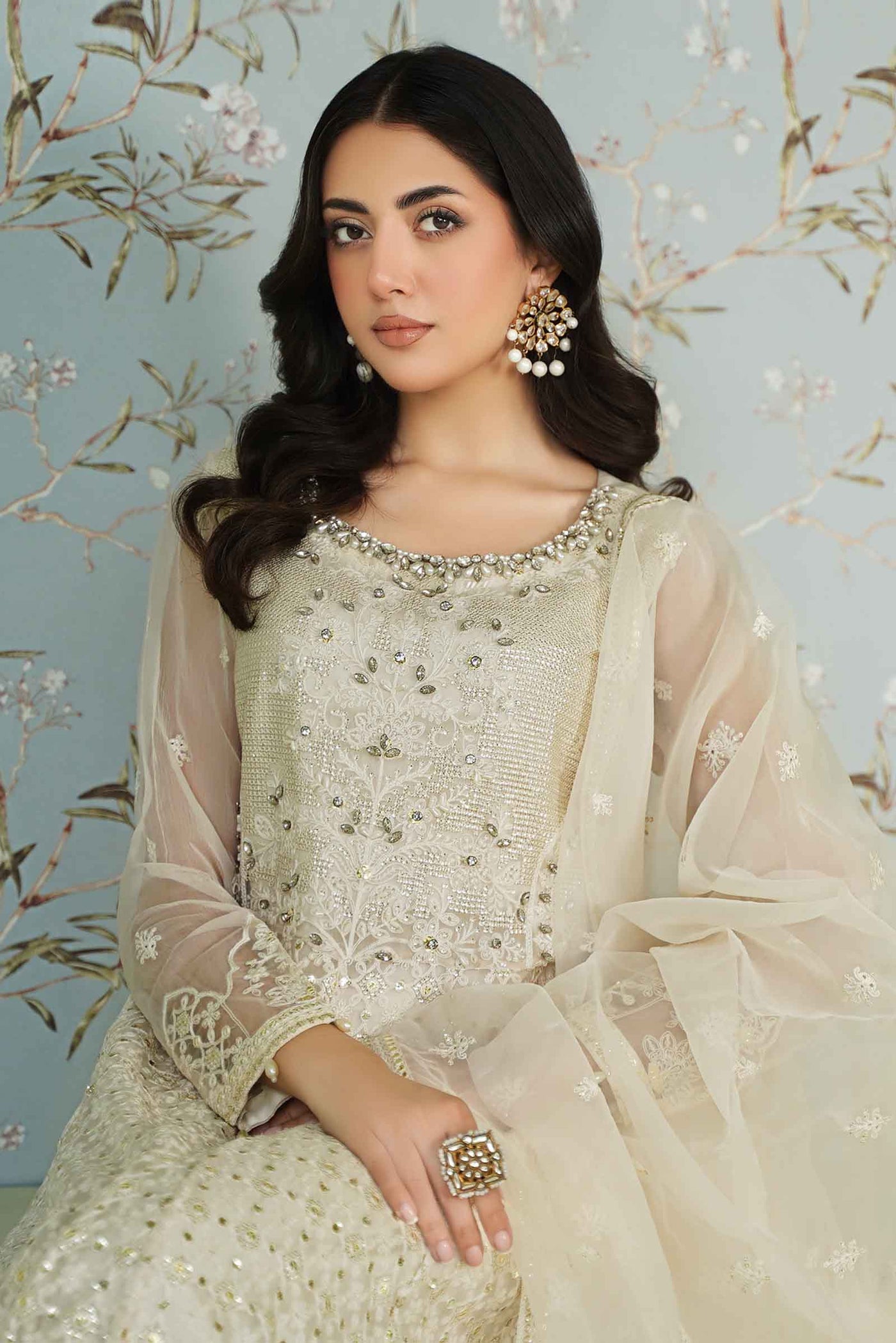 3 Piece Embroidered Bamber Chiffon Suit | SF-EA24-36