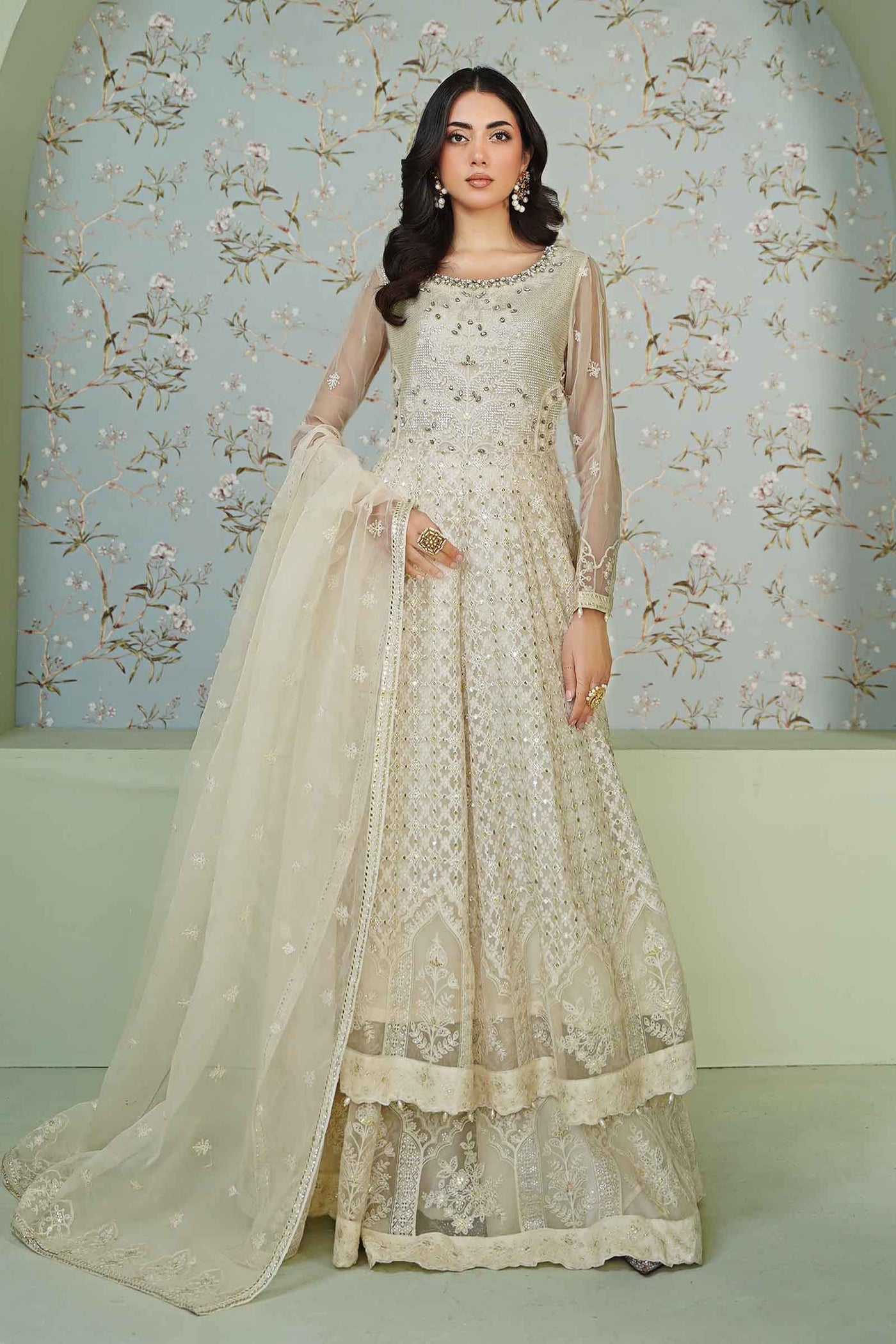 3 Piece Embroidered Bamber Chiffon Suit | SF-EA24-36