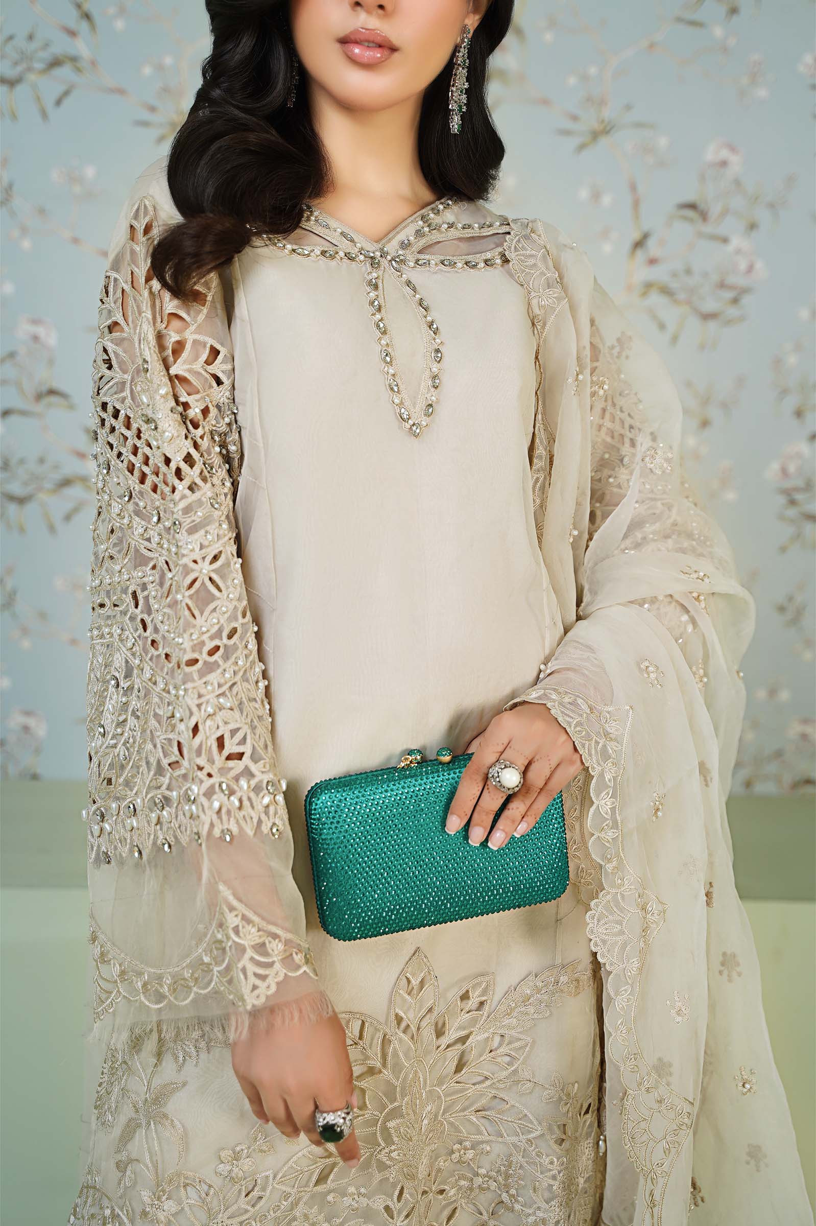 3 Piece Embroidered Organza Suit