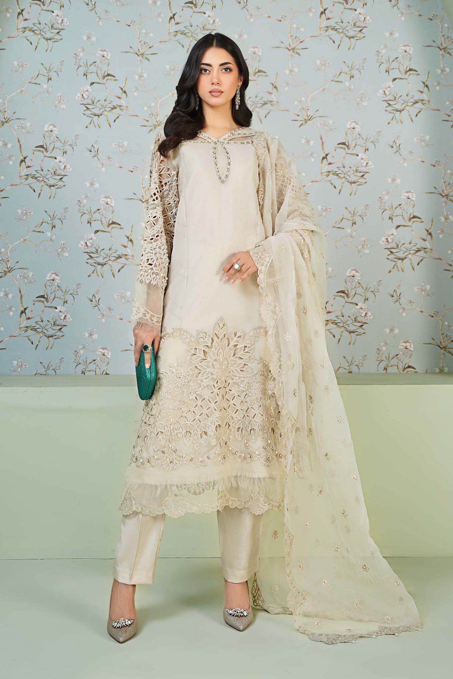 3 Piece Embroidered Organza Suit