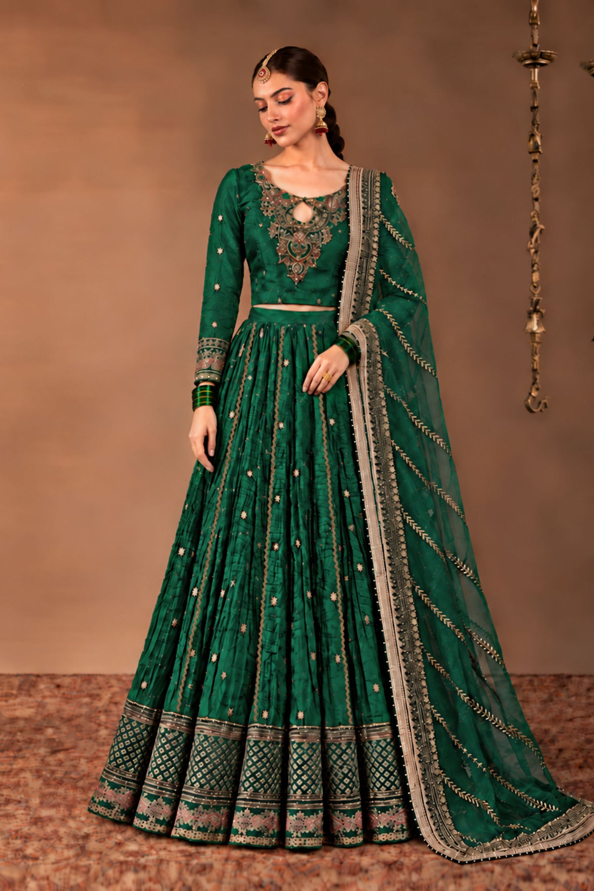 3 Piece Embroidered Raw Silk Suit