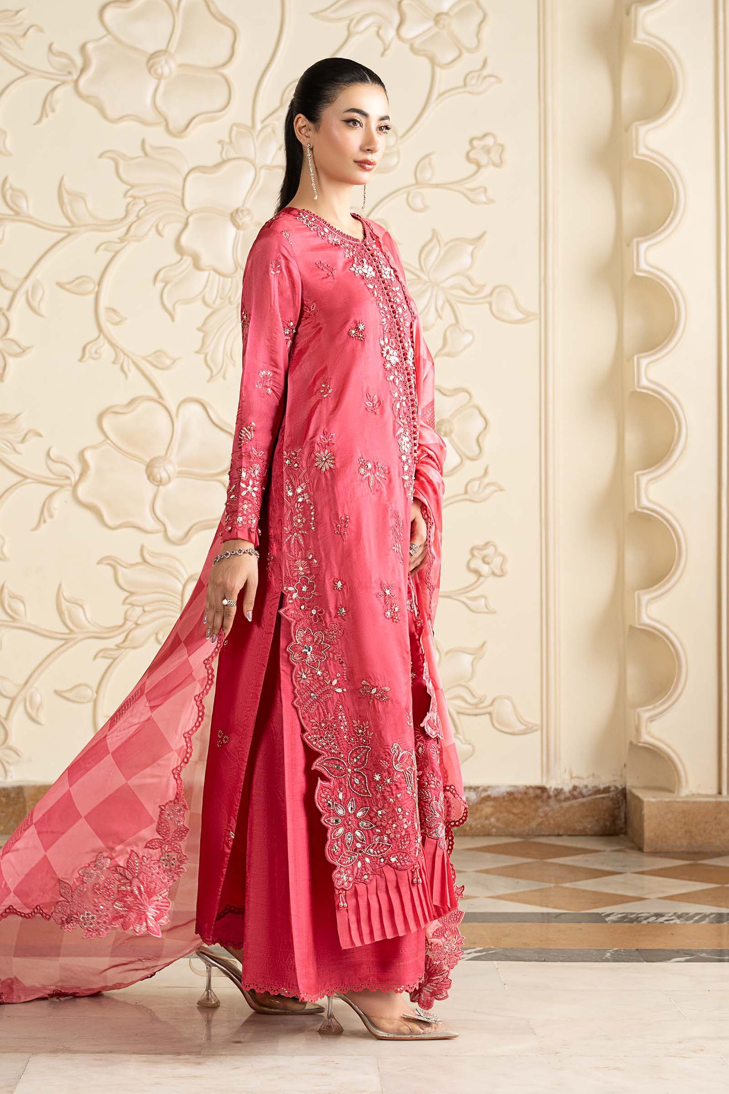 3 Piece Embroidered Tissue Silk Suit