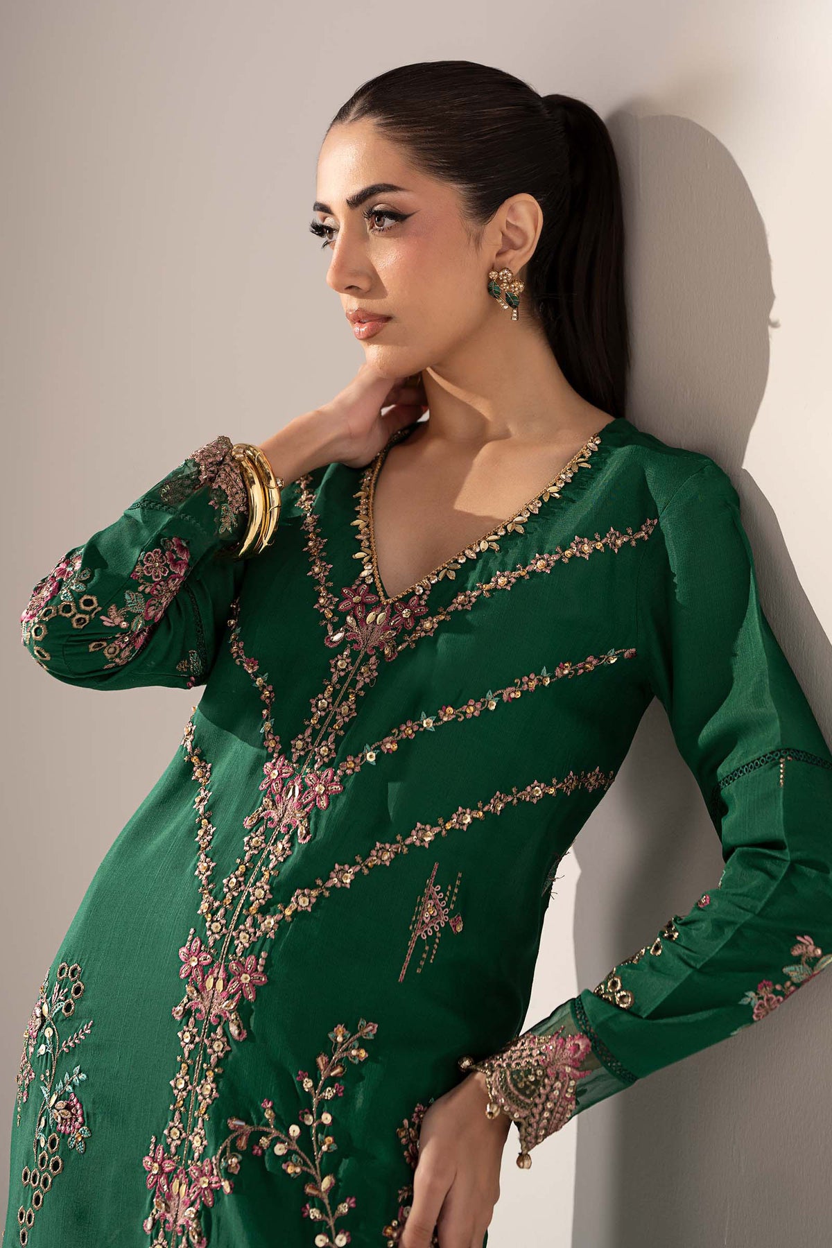 2 Piece Embroidered Tissue Silk Suit