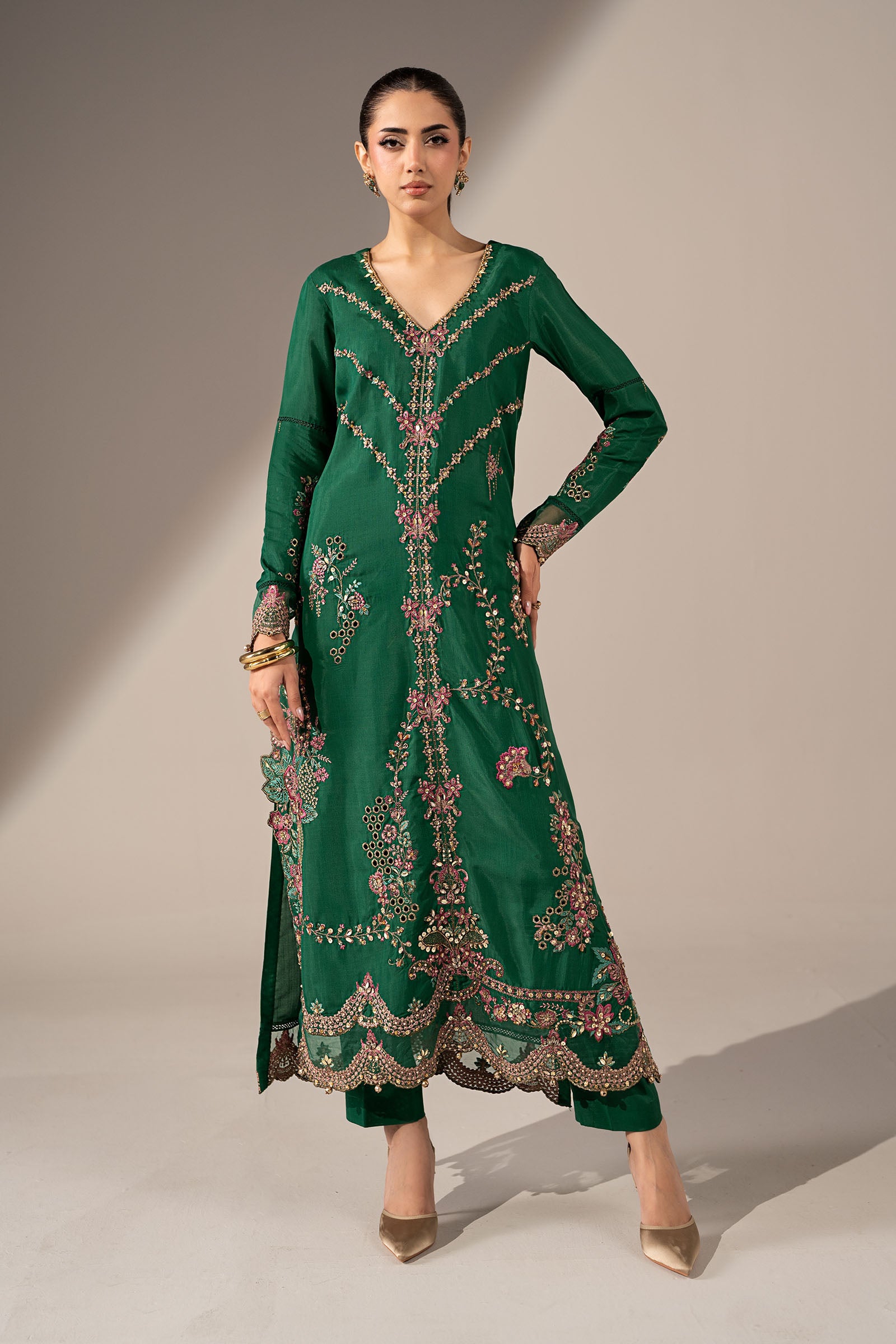 2 Piece Embroidered Tissue Silk Suit