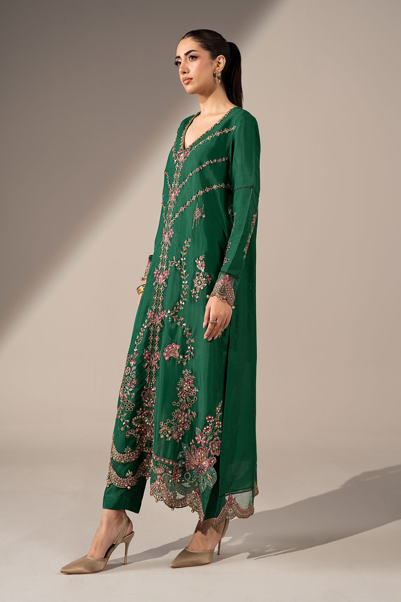 2 Piece Embroidered Tissue Silk Suit