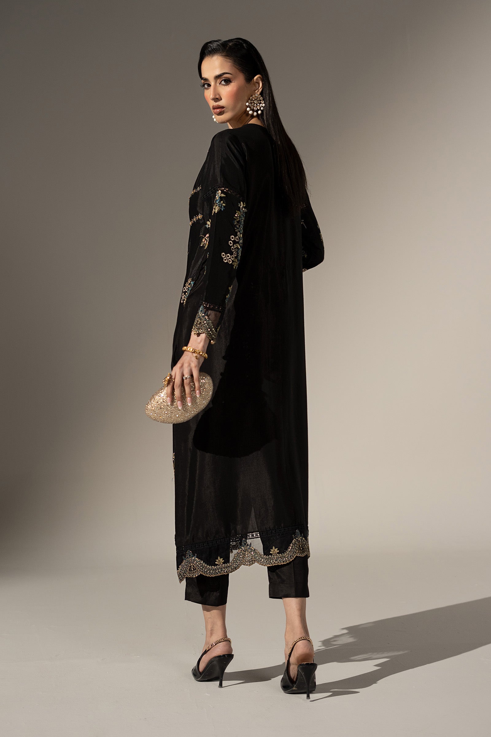 2 Piece Embroidered Tissue Silk Suit