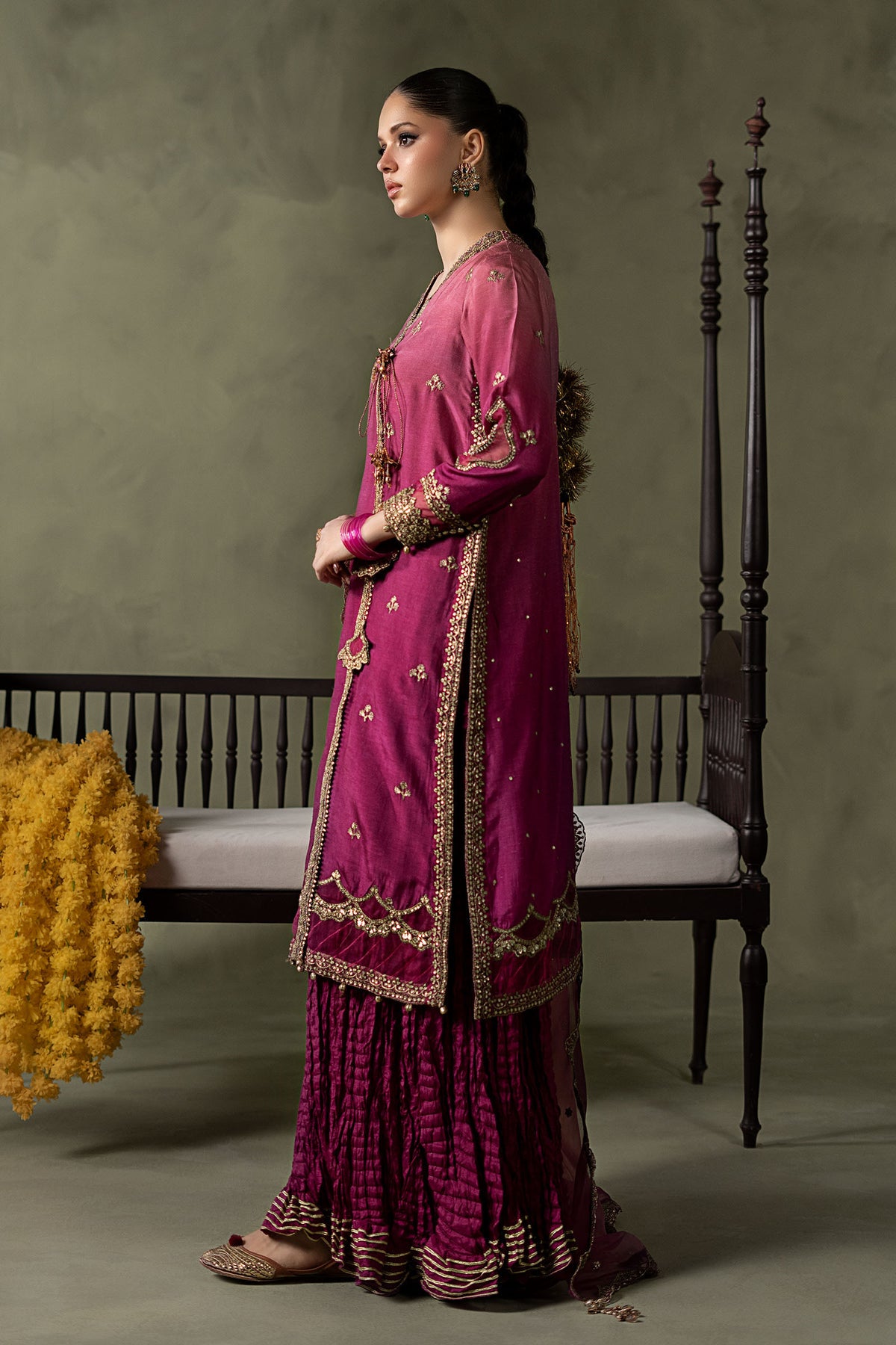 3 Piece Embroidered Raw Silk Suit