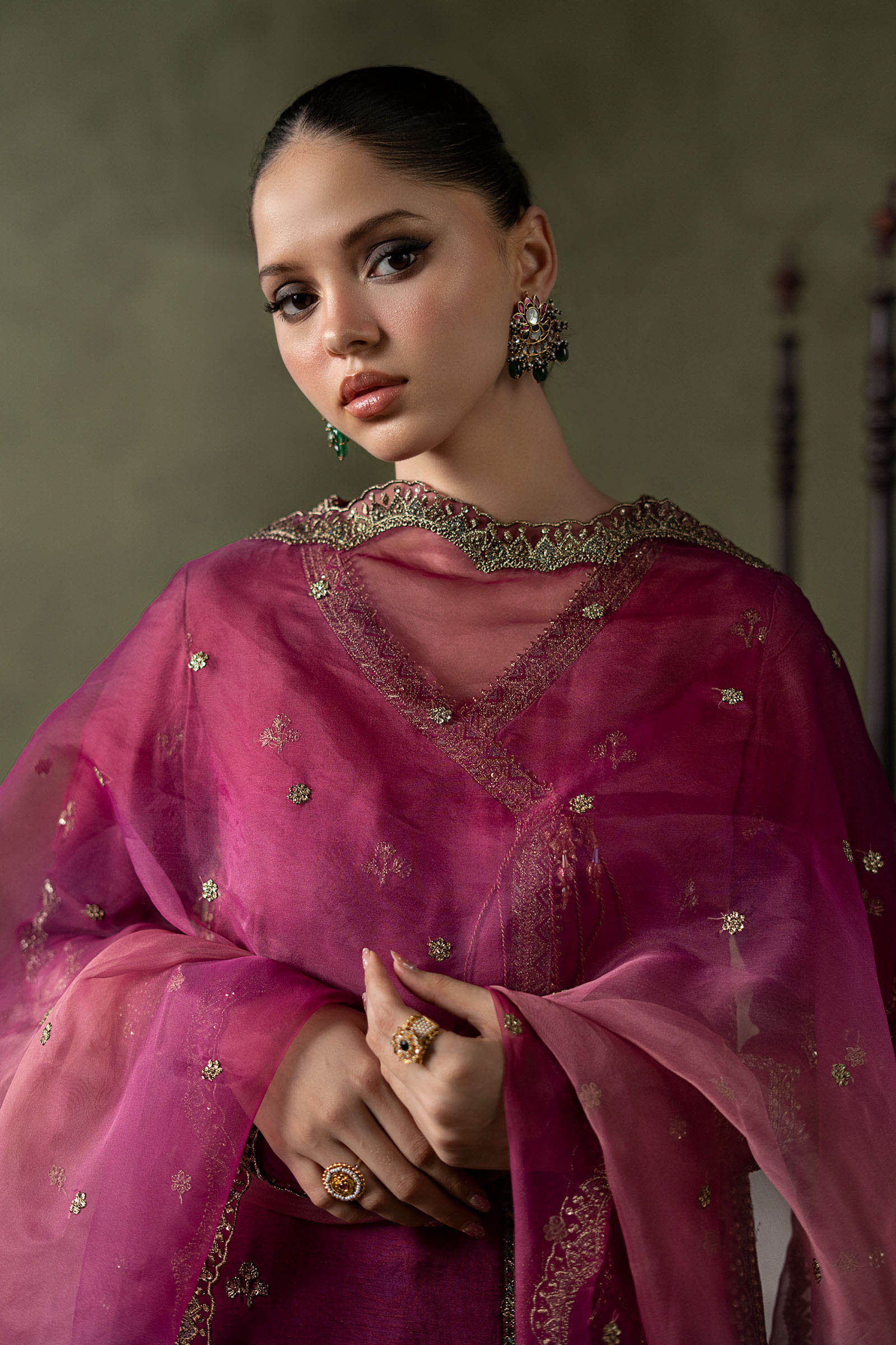 3 Piece Embroidered Raw Silk Suit