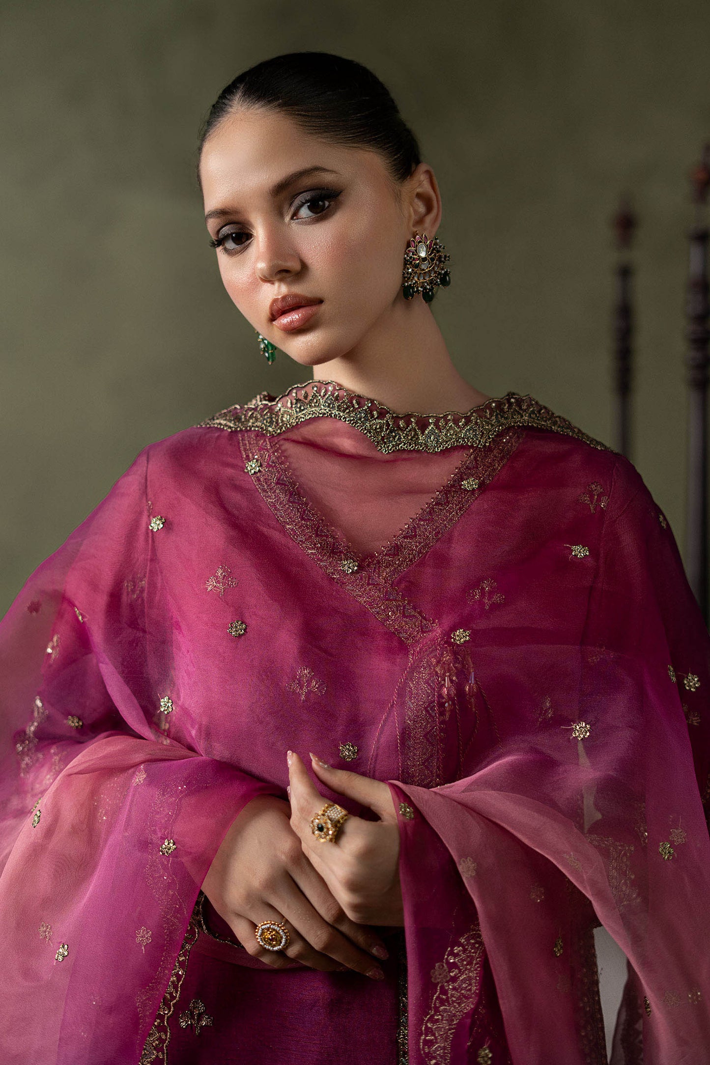 3 Piece Embroidered Raw Silk Suit