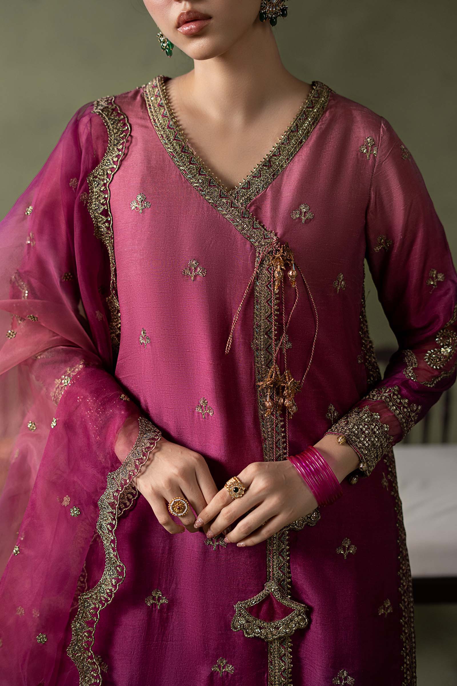 3 Piece Embroidered Raw Silk Suit