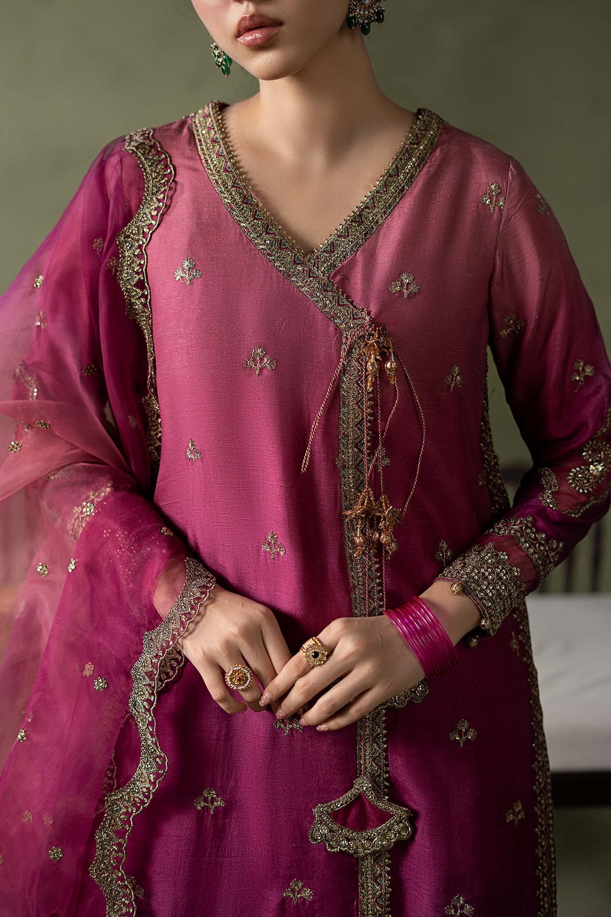 3 Piece Embroidered Raw Silk Suit