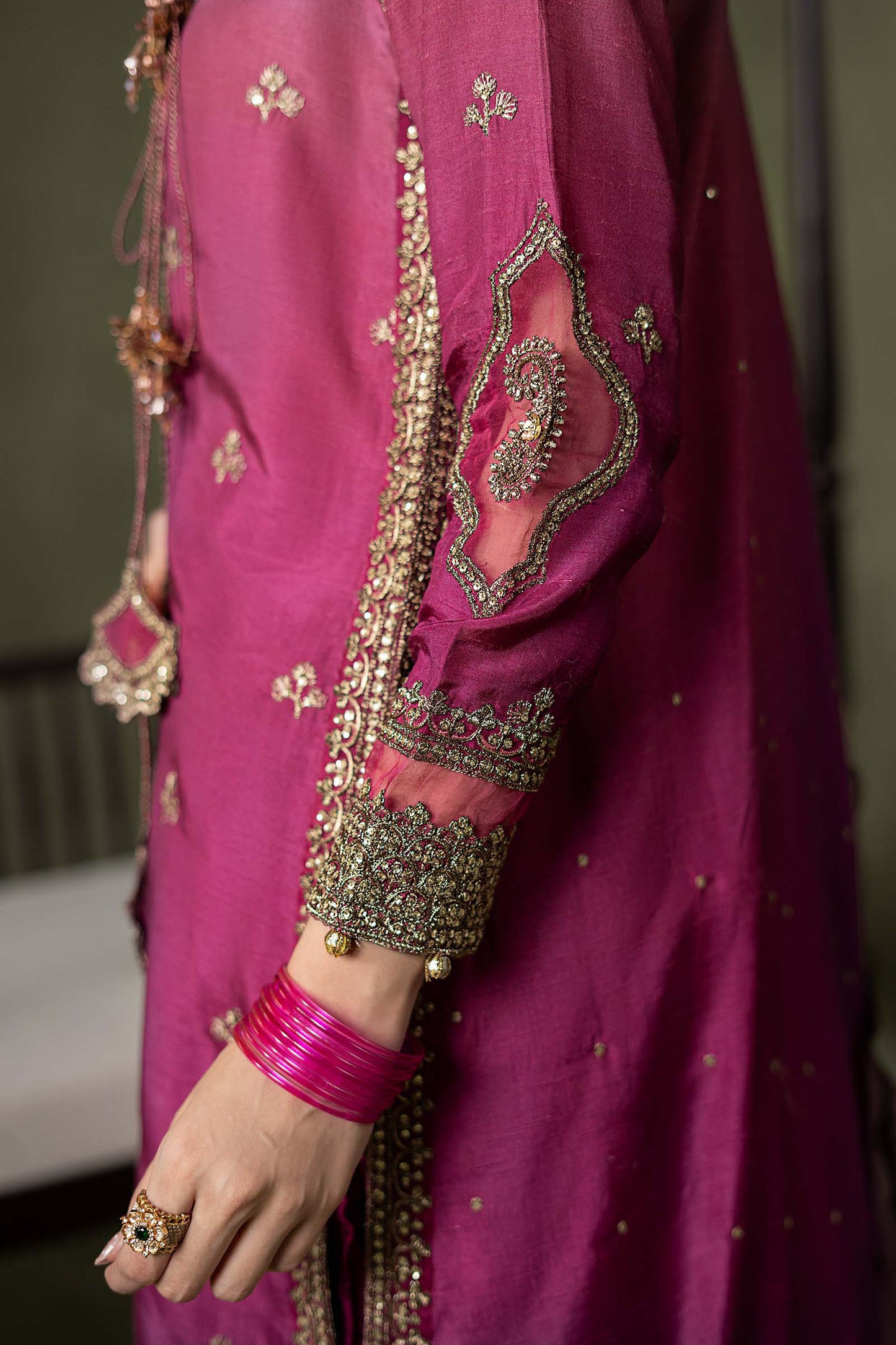 3 Piece Embroidered Raw Silk Suit