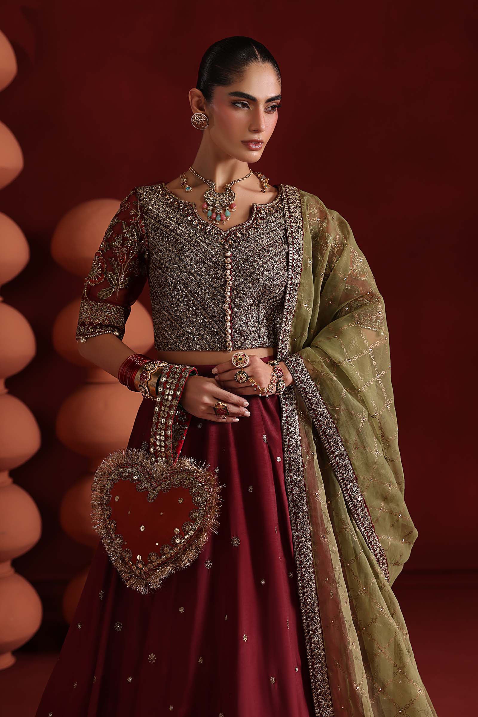 3 Piece Embroidered Raw Silk Suit