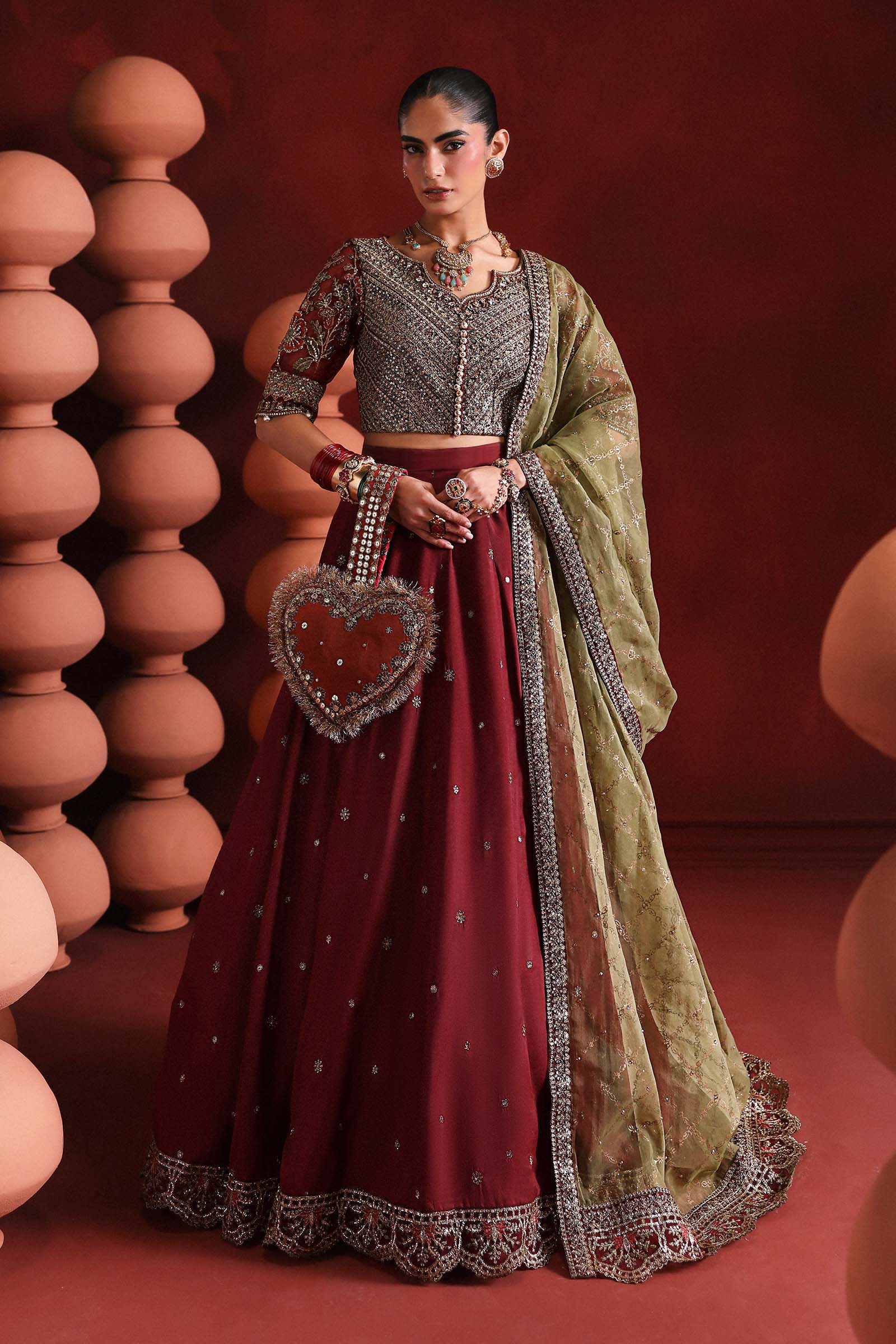 3 Piece Embroidered Raw Silk Suit