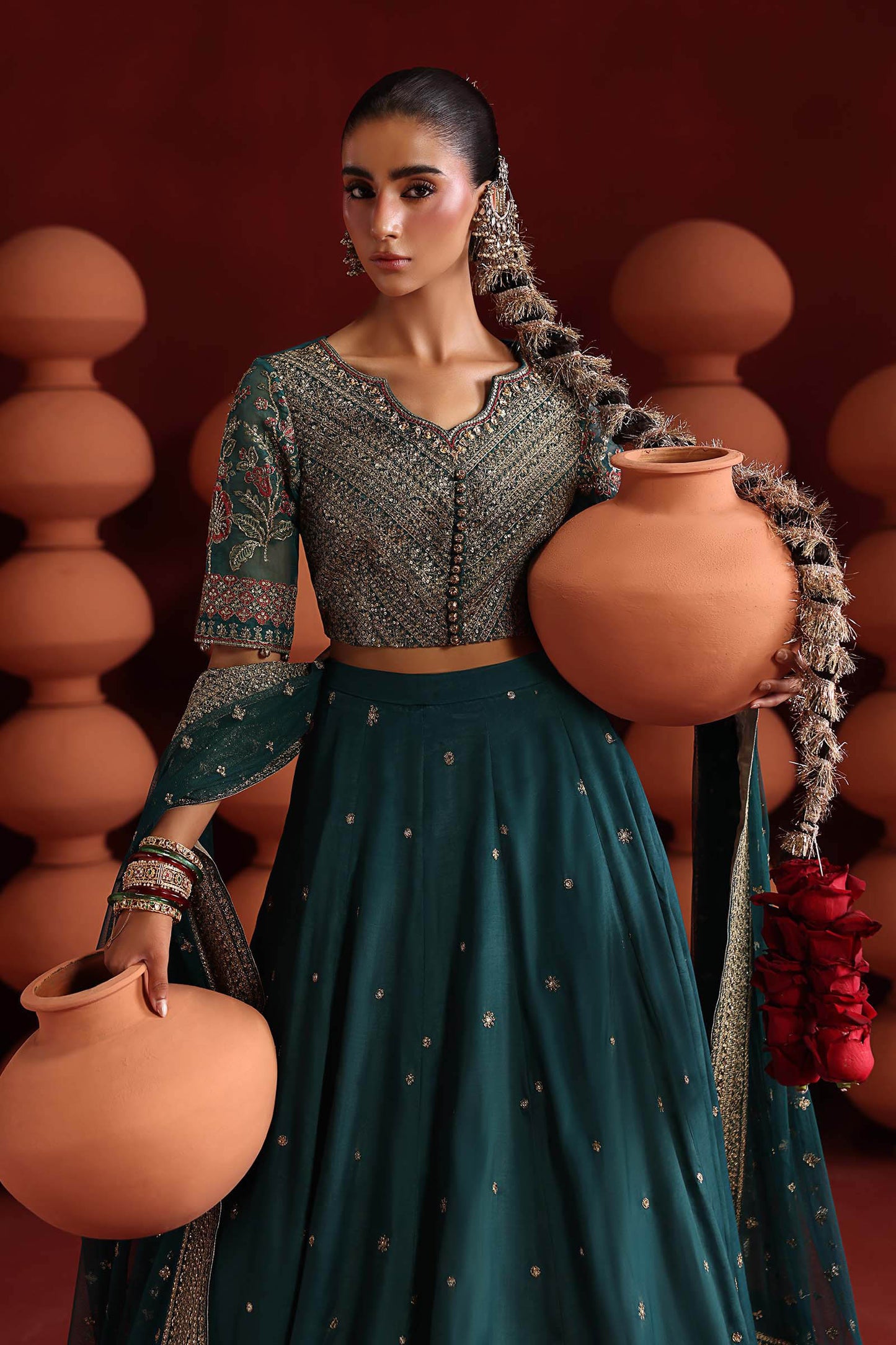 3 Piece Embroidered Raw Silk Suit
