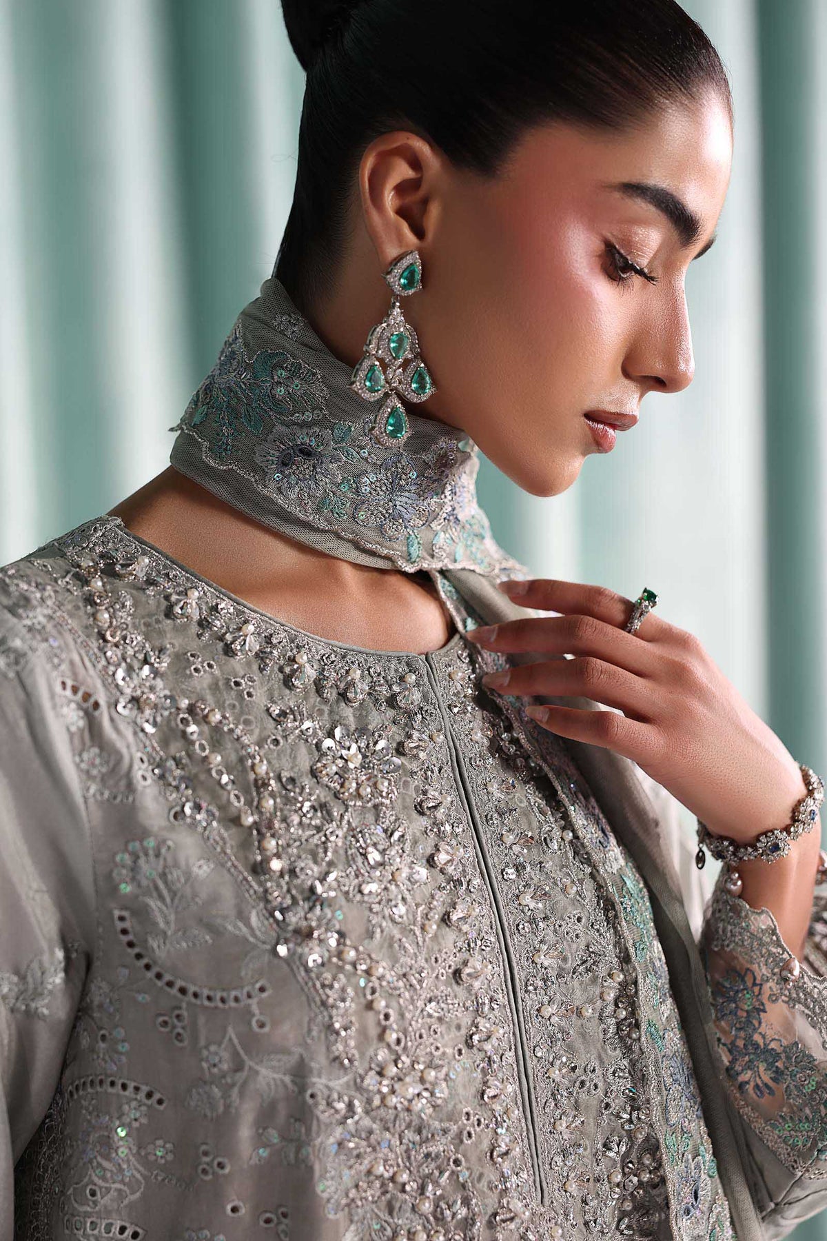3 Piece Embroidered Tissue Silk Suit
