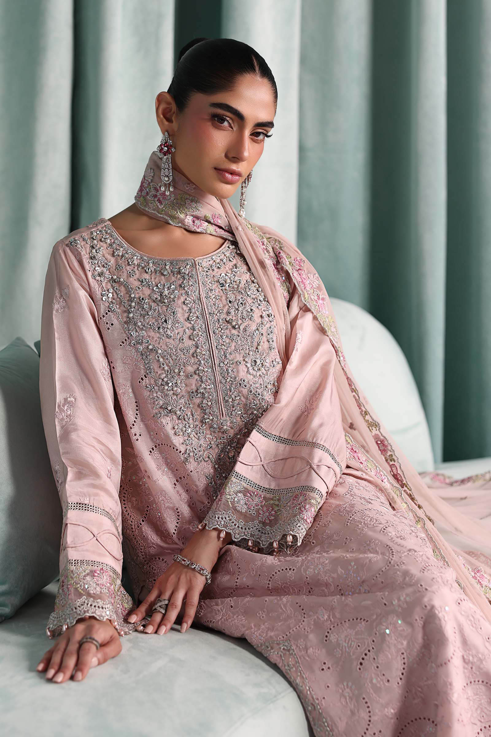 3 Piece Embroidered Tissue Silk Suit