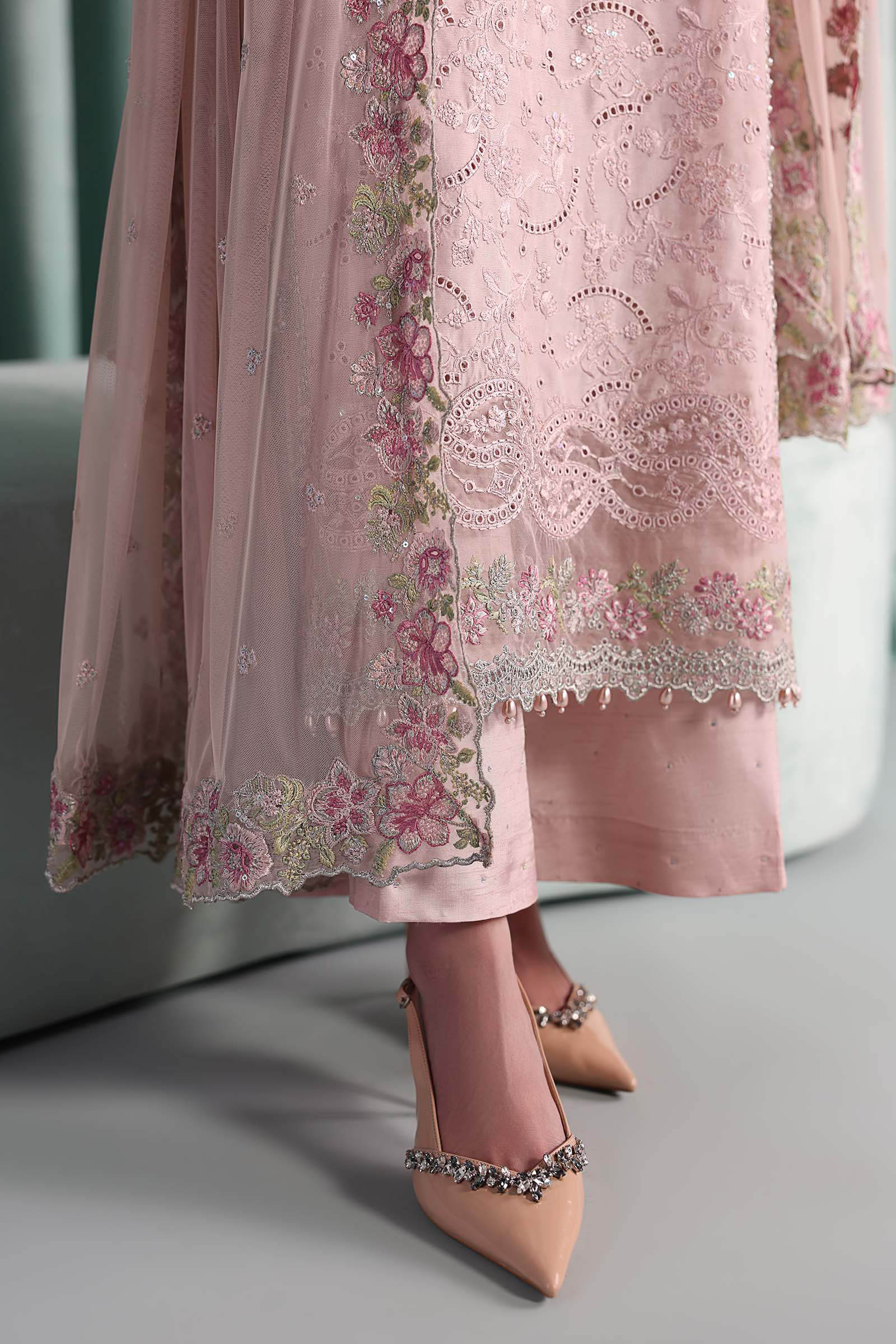 3 Piece Embroidered Tissue Silk Suit