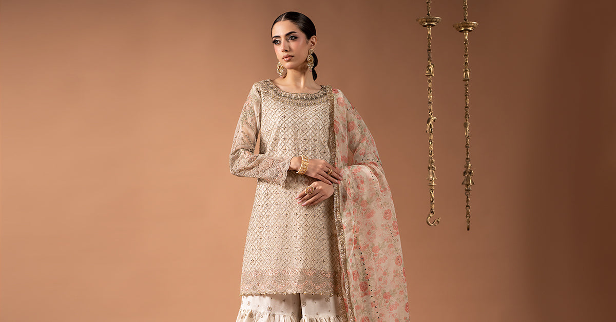 3 Piece Embroidered Organza Suit