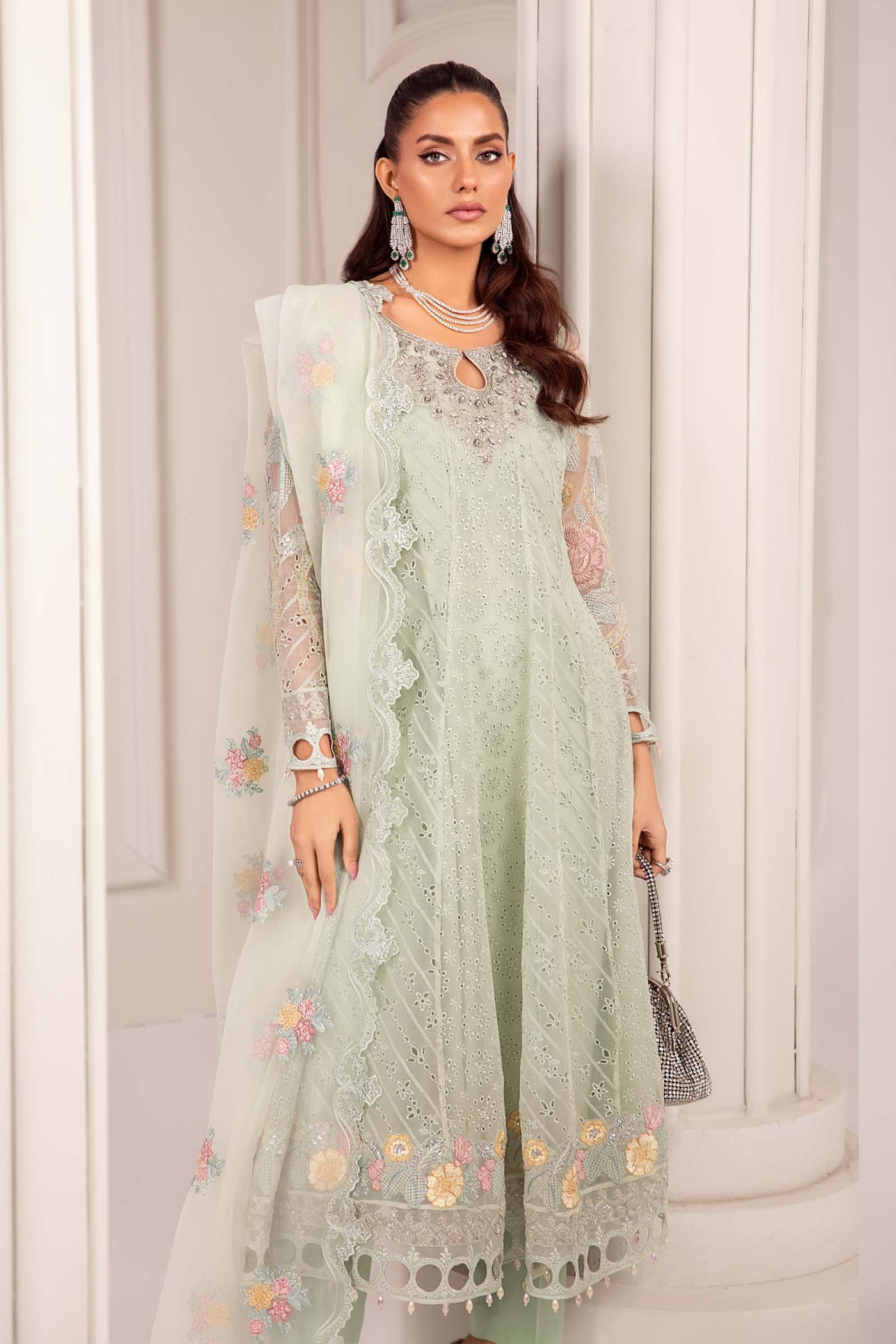 3 Piece Embroidered Organza Suit