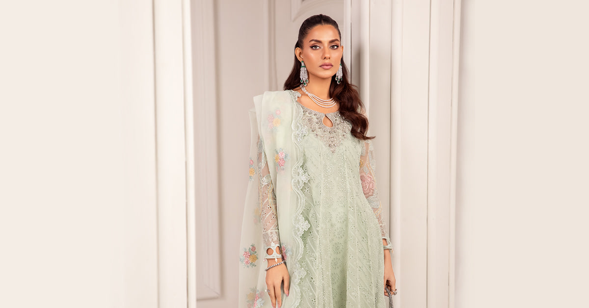 3 Piece Embroidered Organza Suit