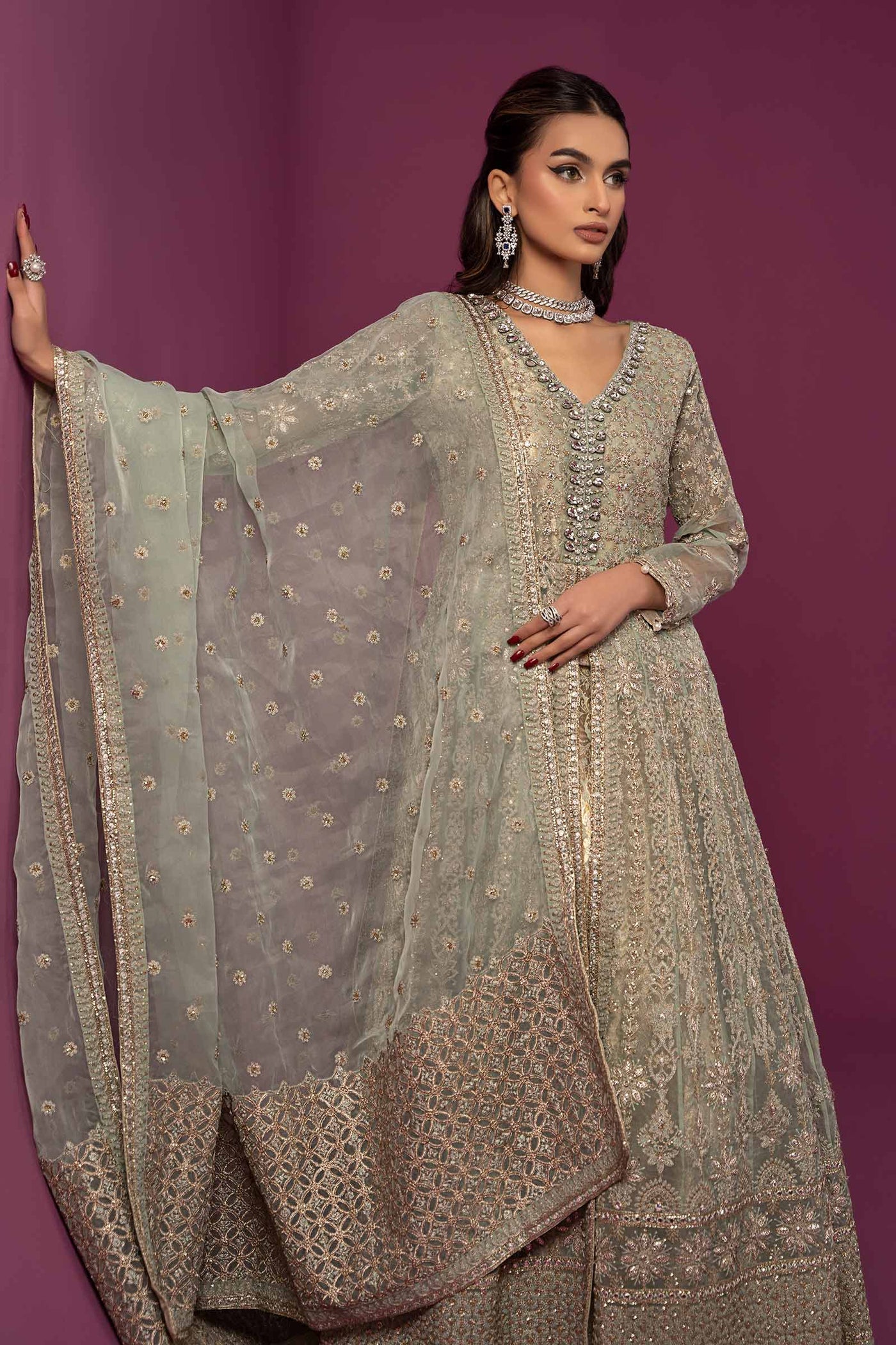 3 Piece Embroidered Organza Suit