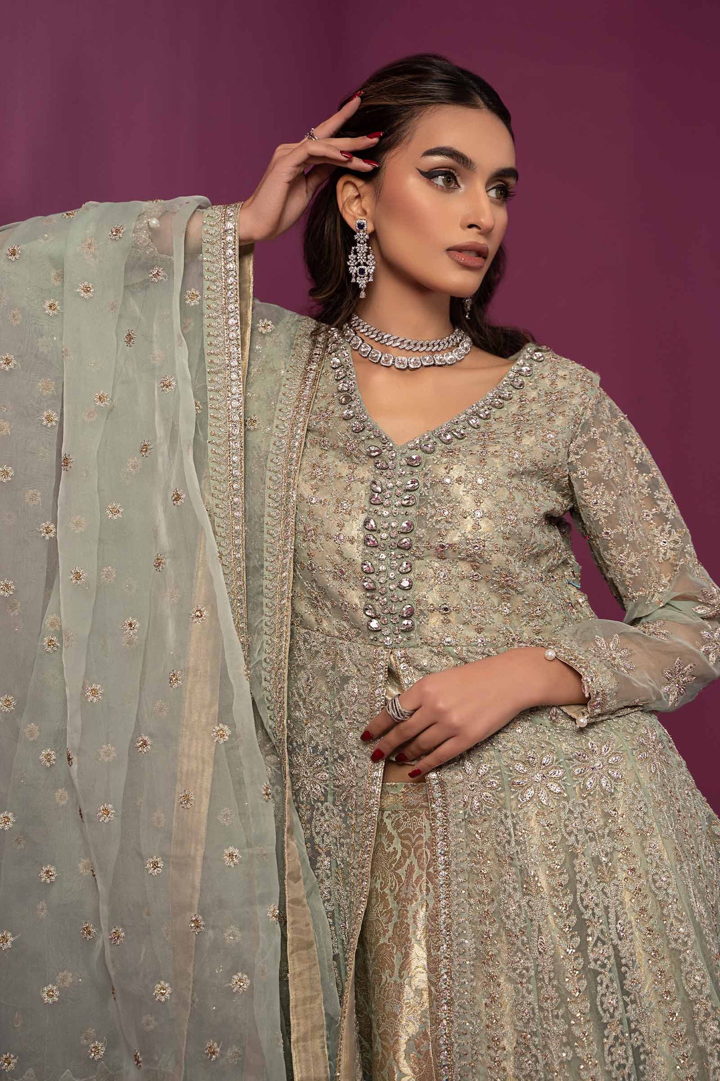 3 Piece Embroidered Organza Suit