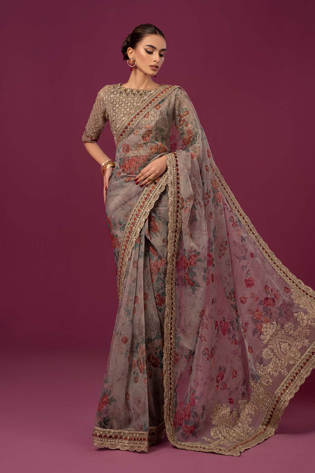 Embroidered Organza Saree