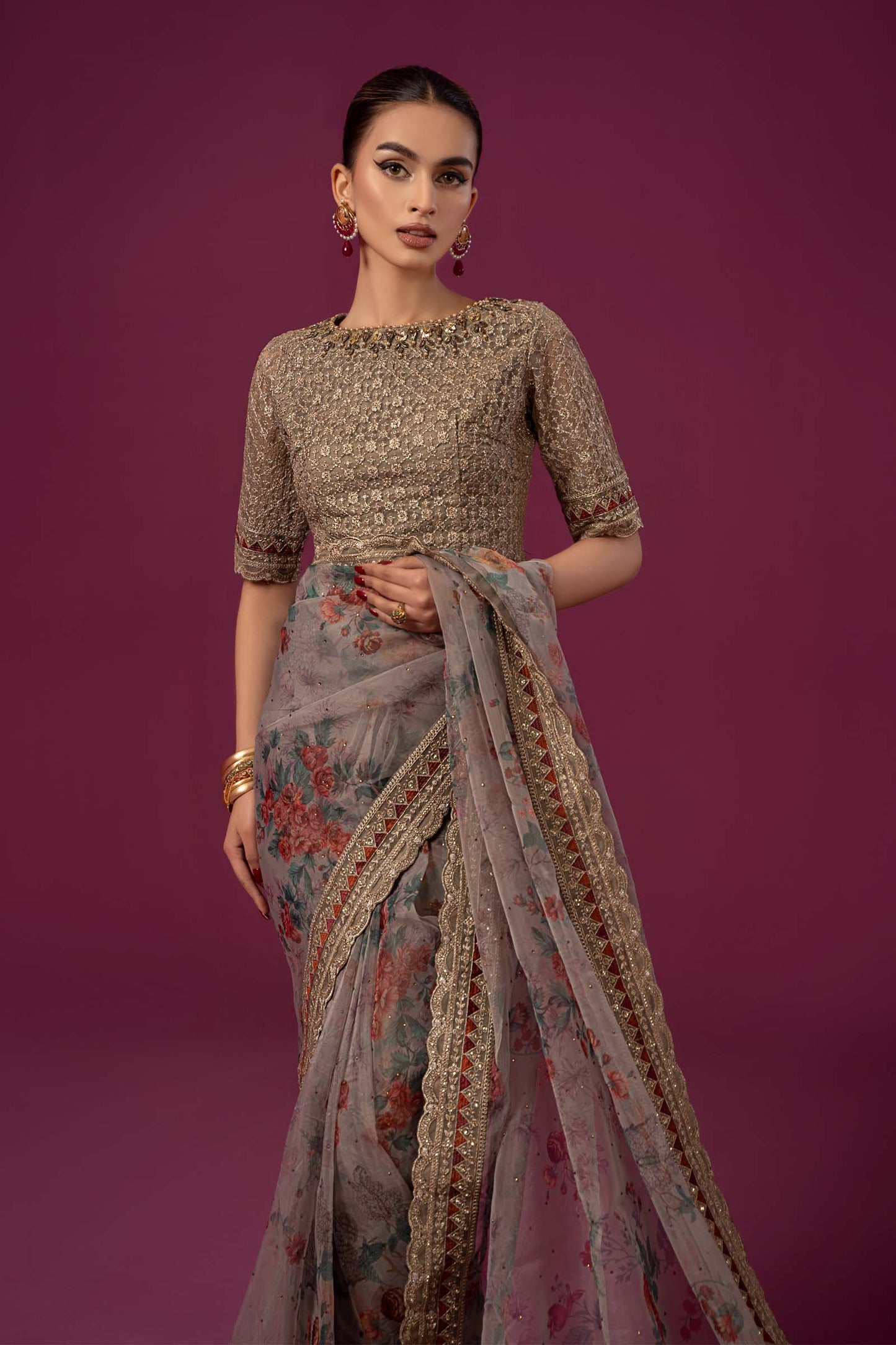 Embroidered Organza Saree