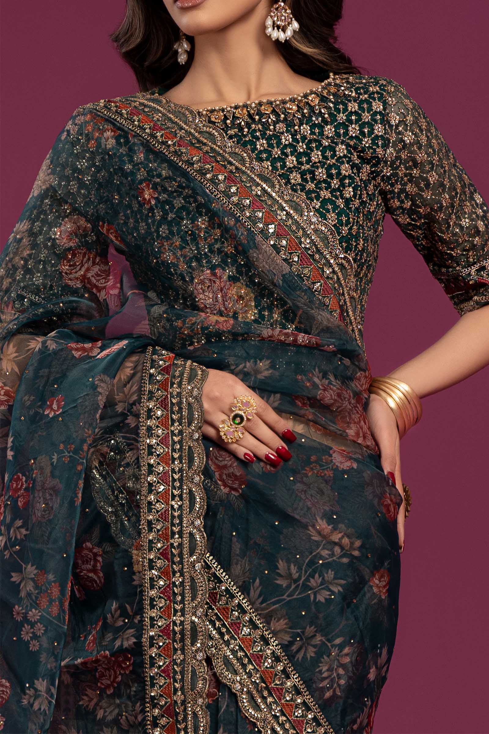 Embroidered Organza Saree