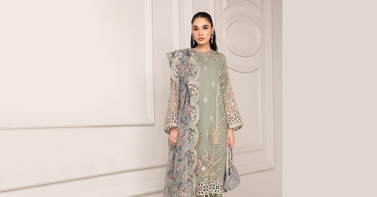 3 PIECE EMBROIDERED ORGANZA SUIT | SF-EF24-12