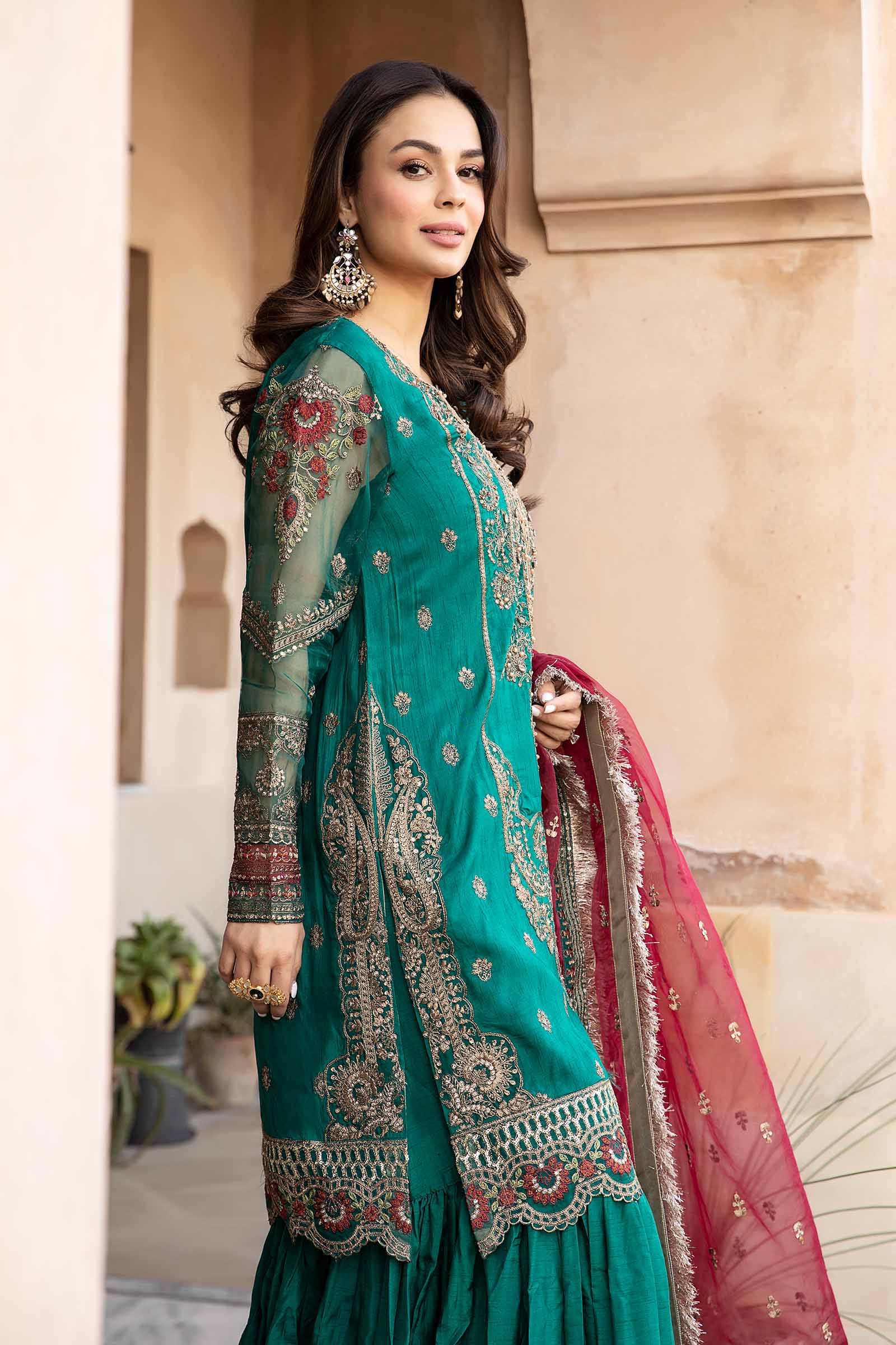3 Piece Embroidered Raw Silk Suit