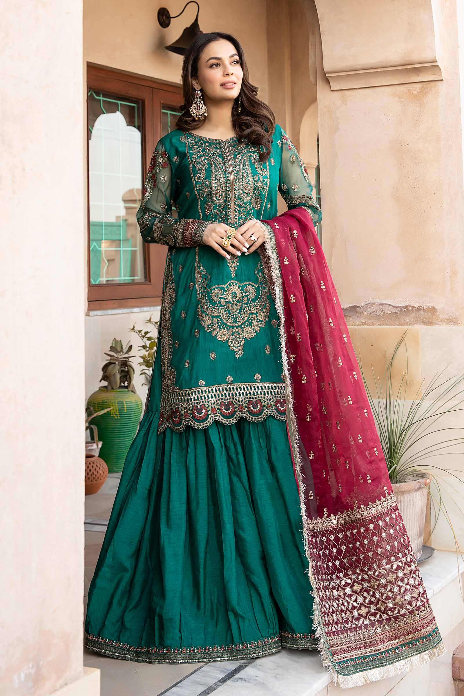 3 Piece Embroidered Raw Silk Suit