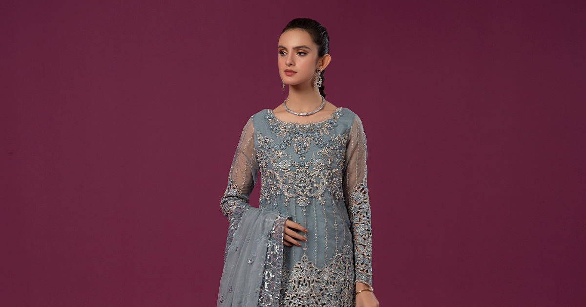 3 Piece Embroidered Organza Suit