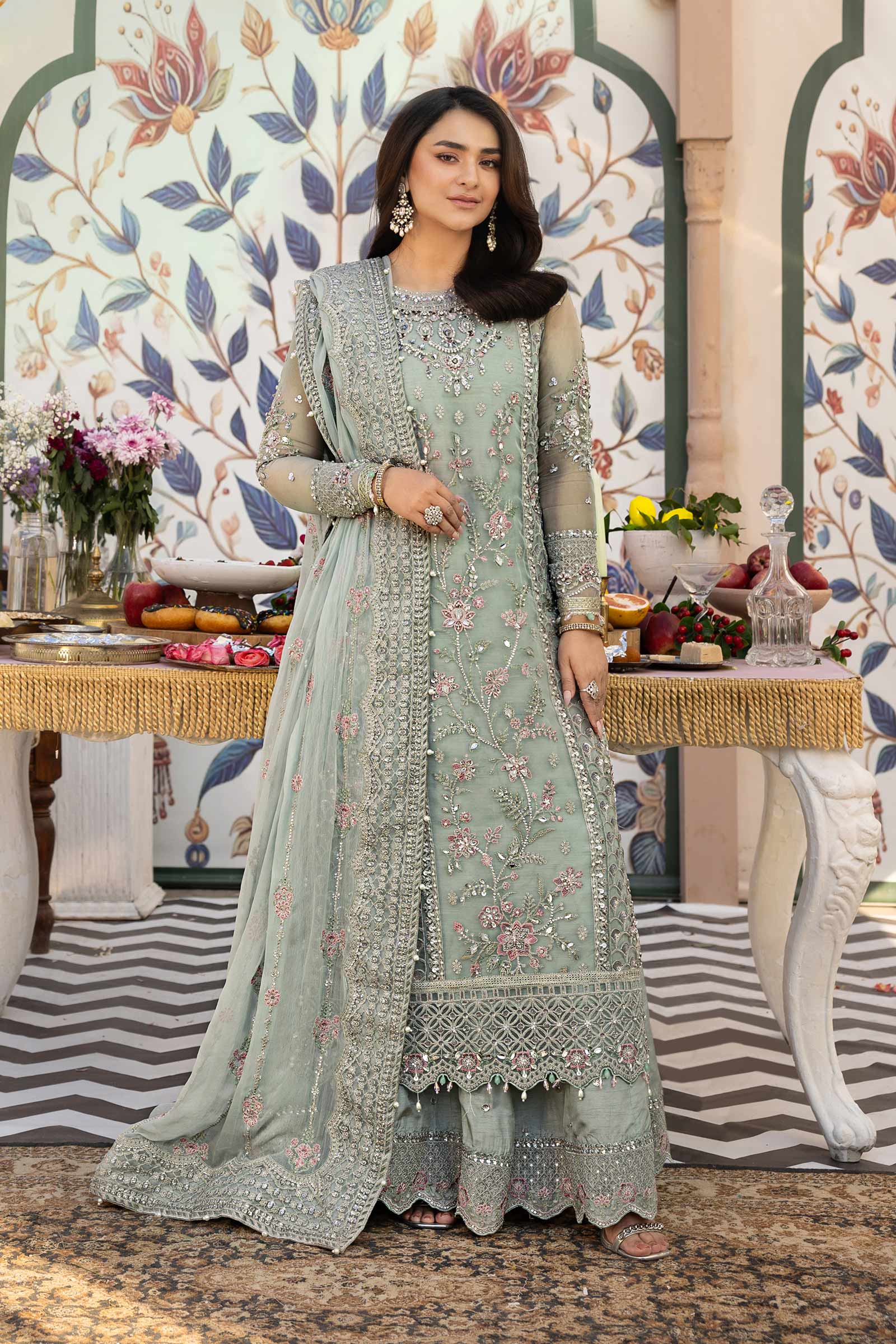 3 Piece Embroidered Raw Silk Suit