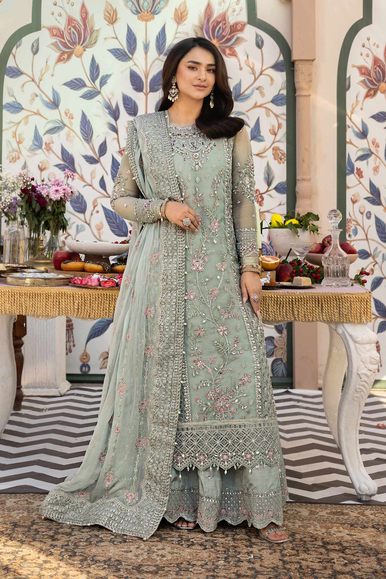 3 Piece Embroidered Raw Silk Suit
