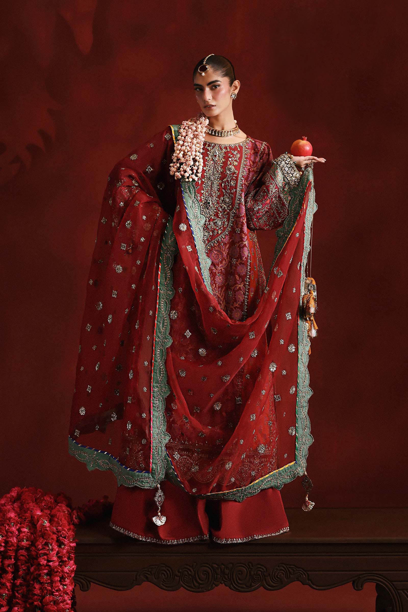 3 Piece Embroidered Raw Silk Suit