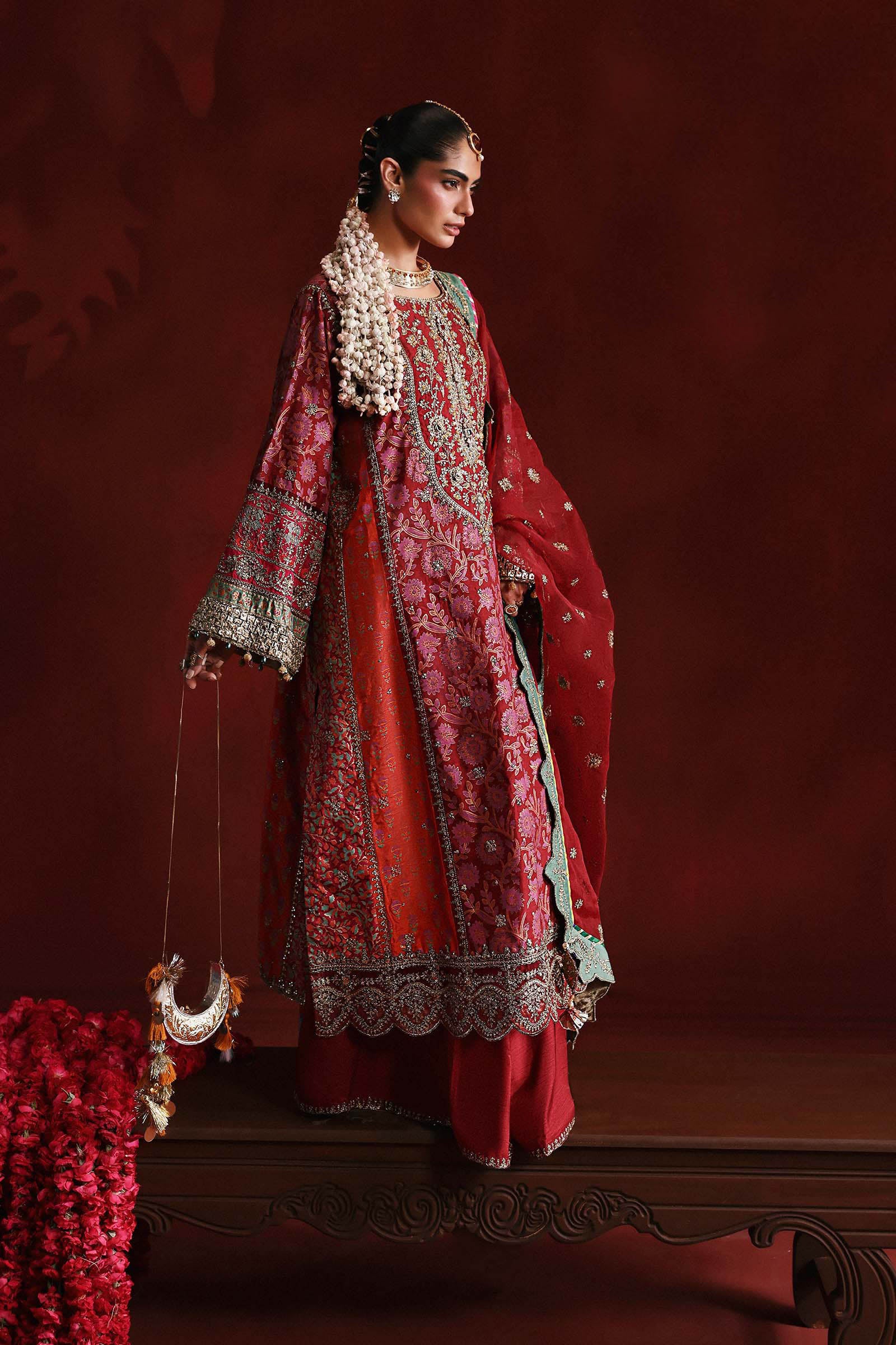 3 Piece Embroidered Raw Silk Suit