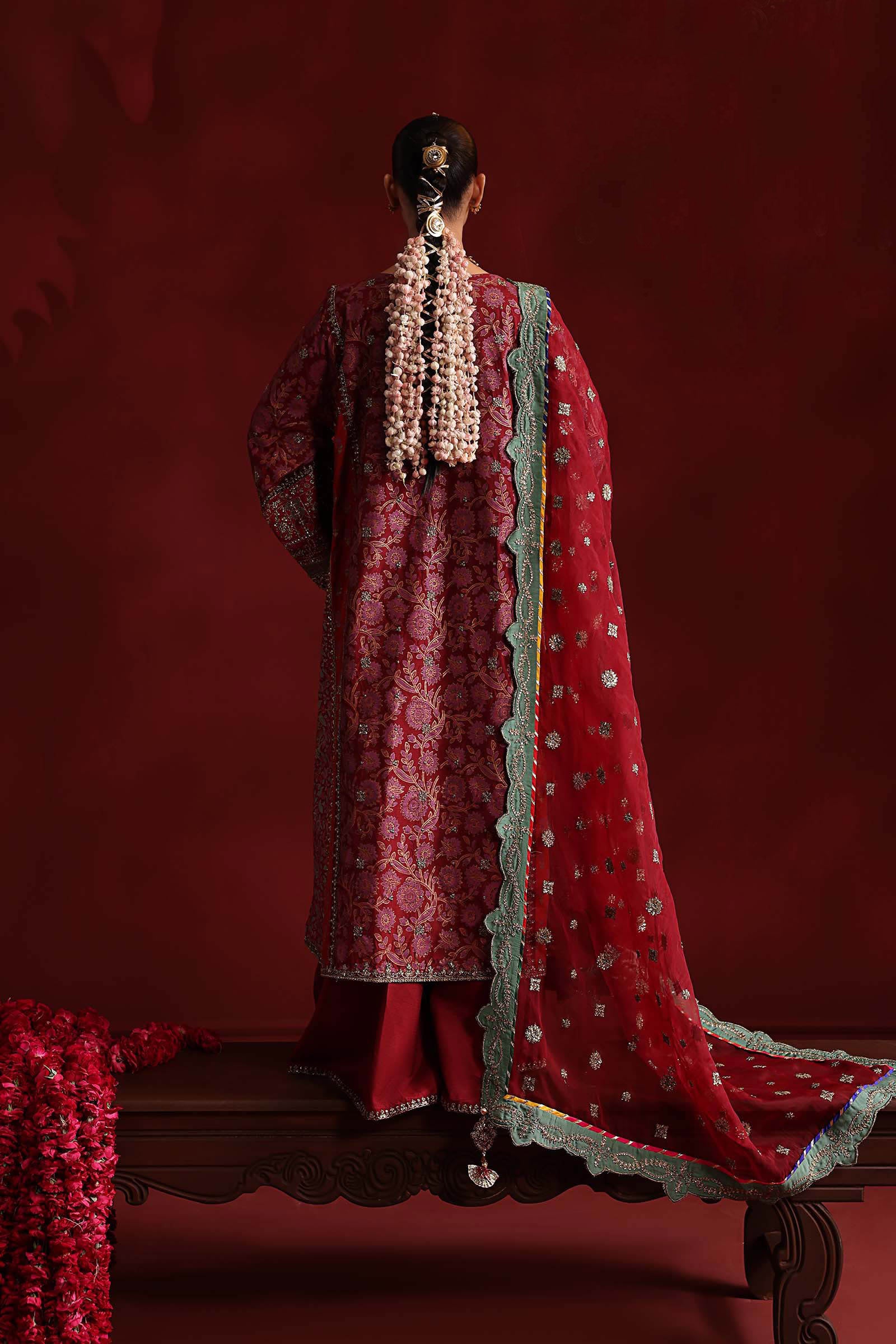 3 Piece Embroidered Raw Silk Suit