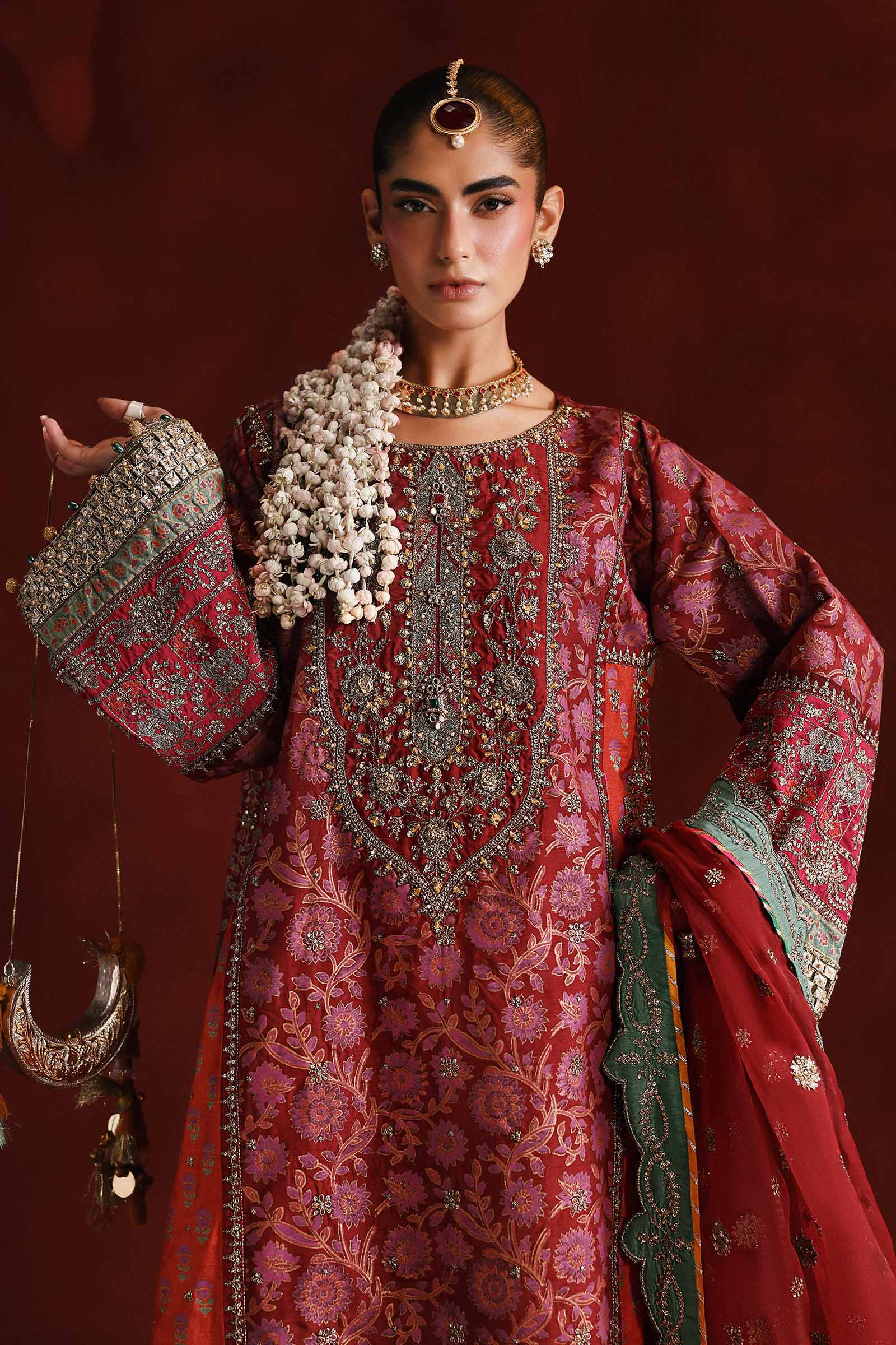 3 Piece Embroidered Raw Silk Suit