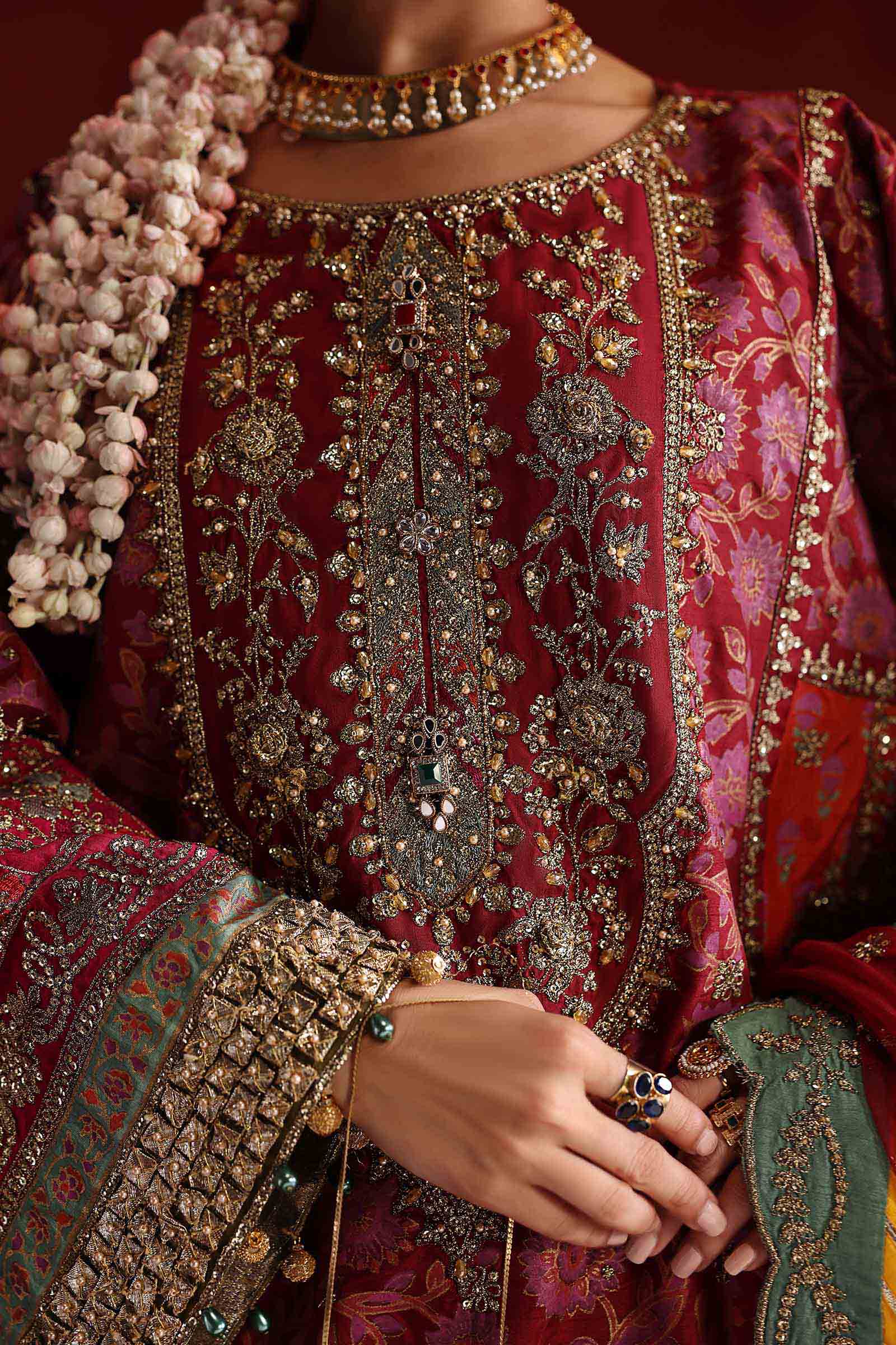 3 Piece Embroidered Raw Silk Suit