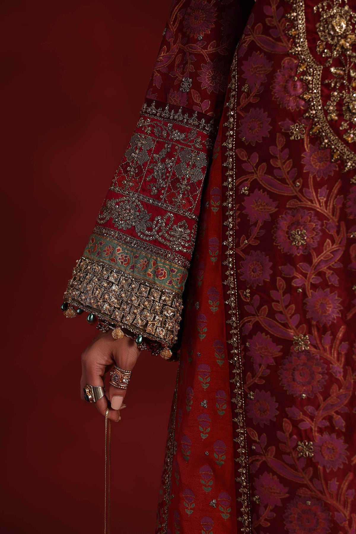 3 Piece Embroidered Raw Silk Suit