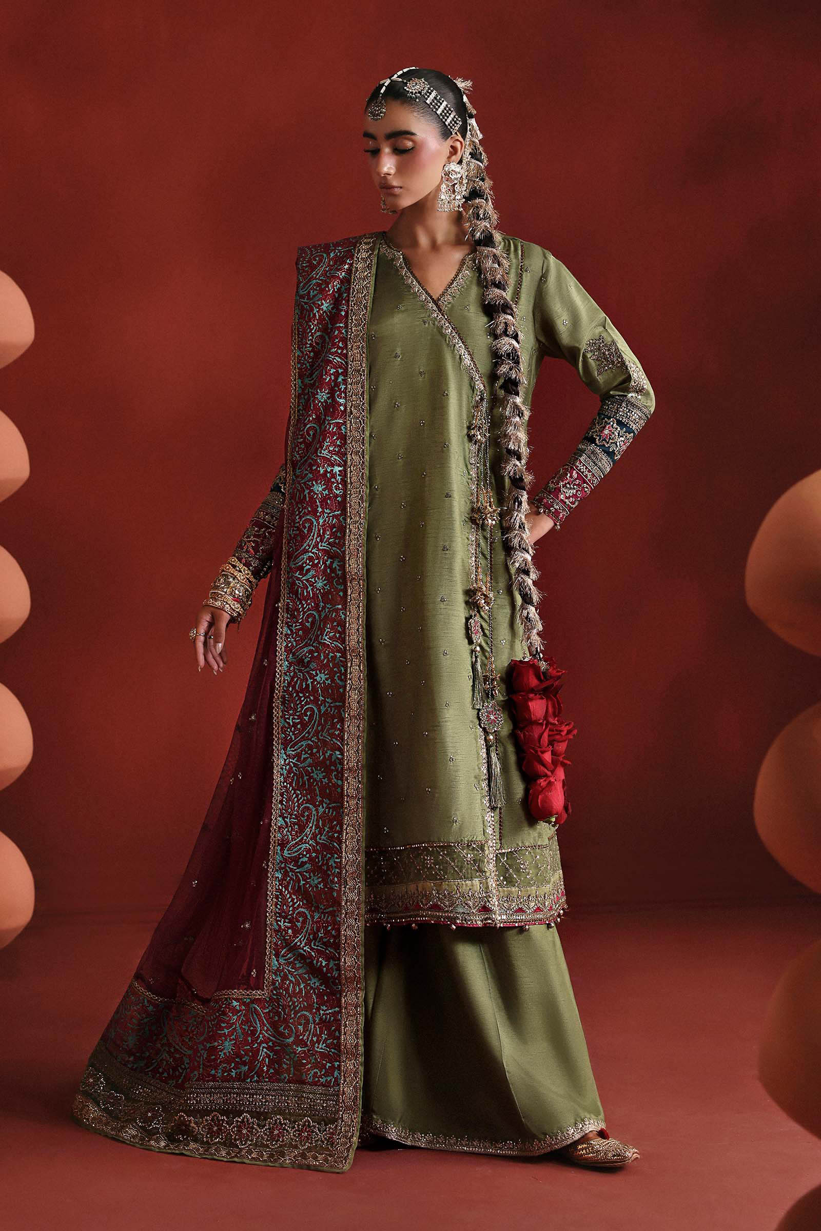 3 Piece Embroidered Raw Silk Suit