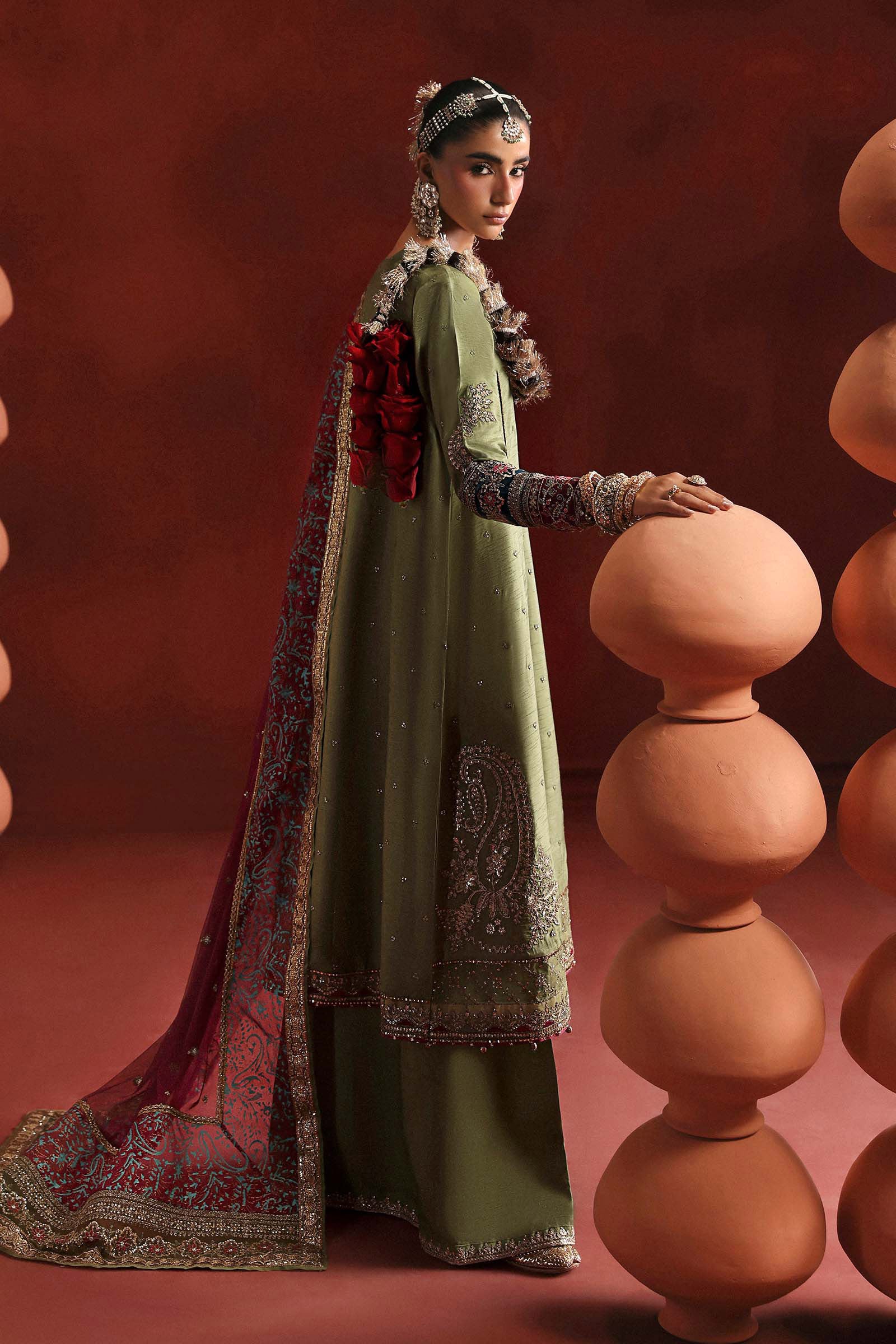 3 Piece Embroidered Raw Silk Suit