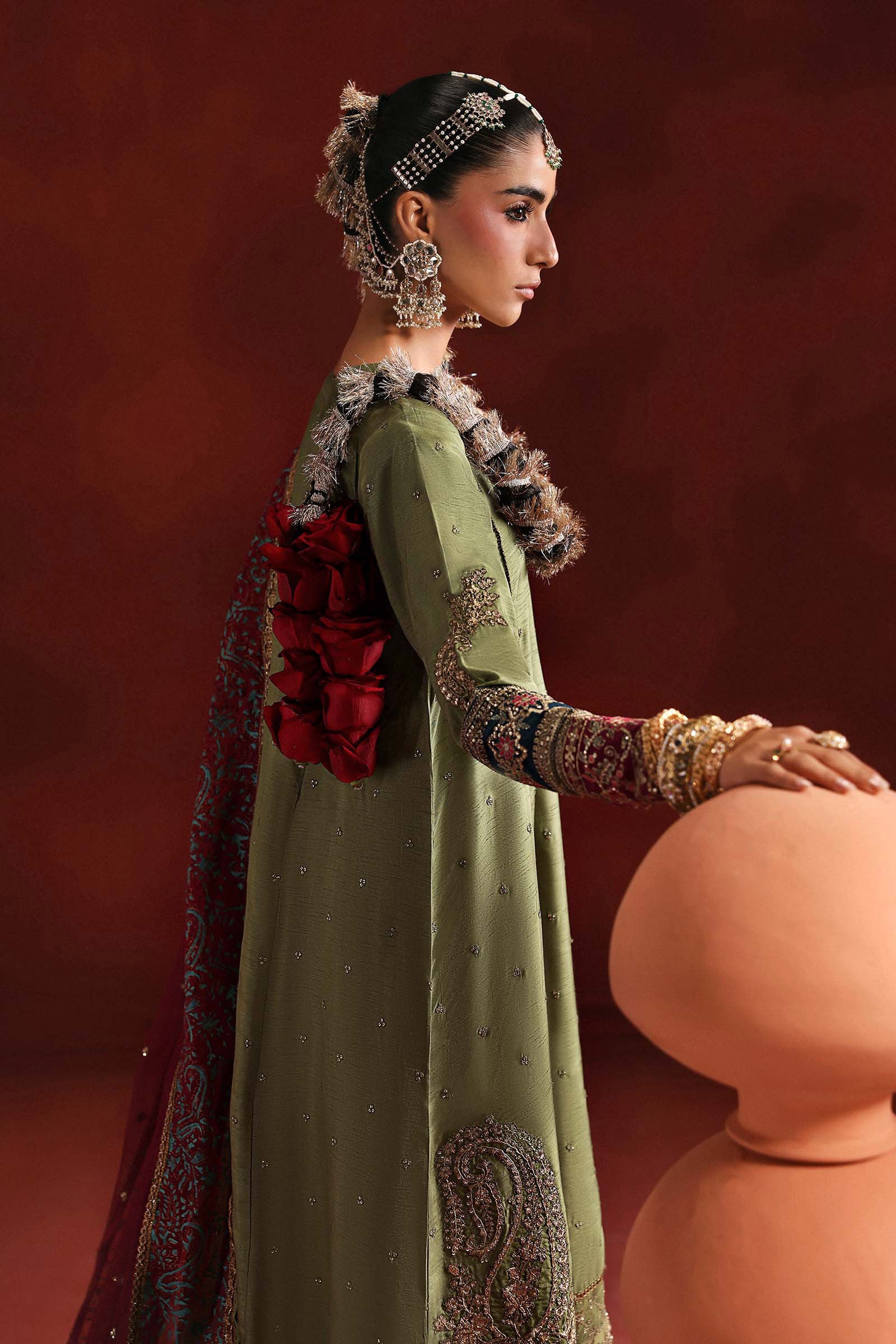 3 Piece Embroidered Raw Silk Suit