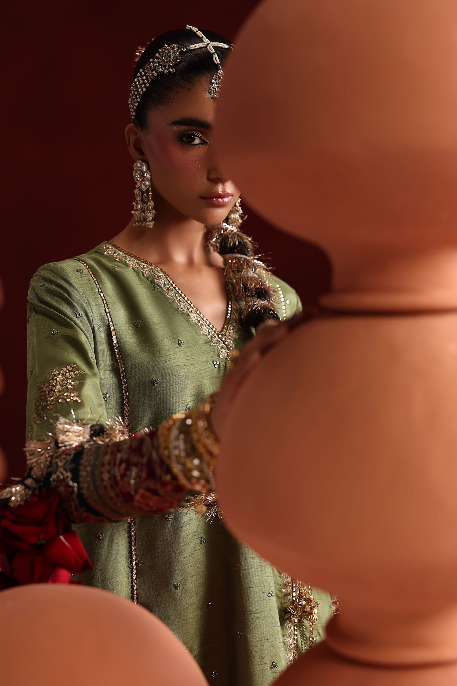 3 Piece Embroidered Raw Silk Suit