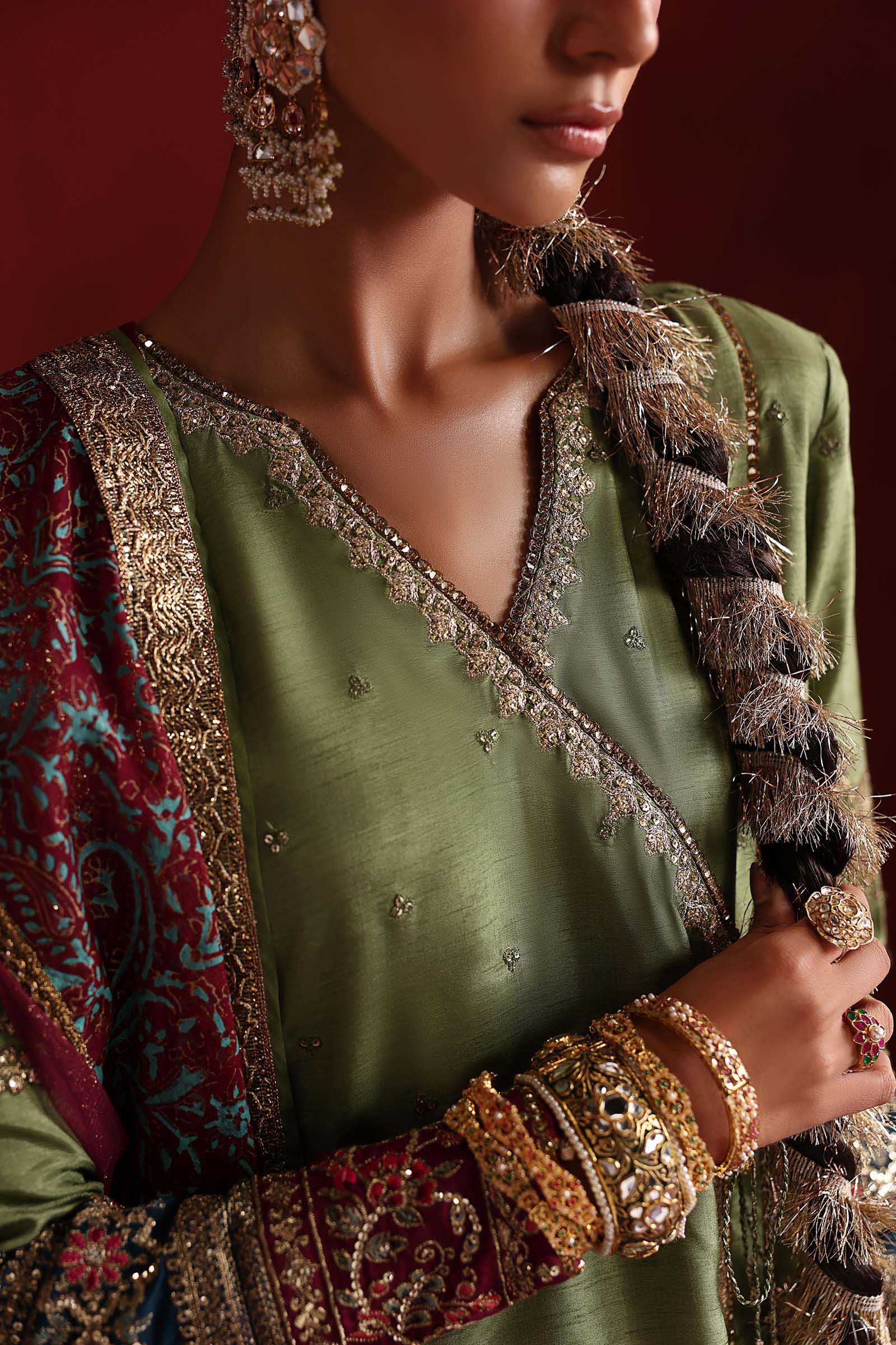 3 Piece Embroidered Raw Silk Suit