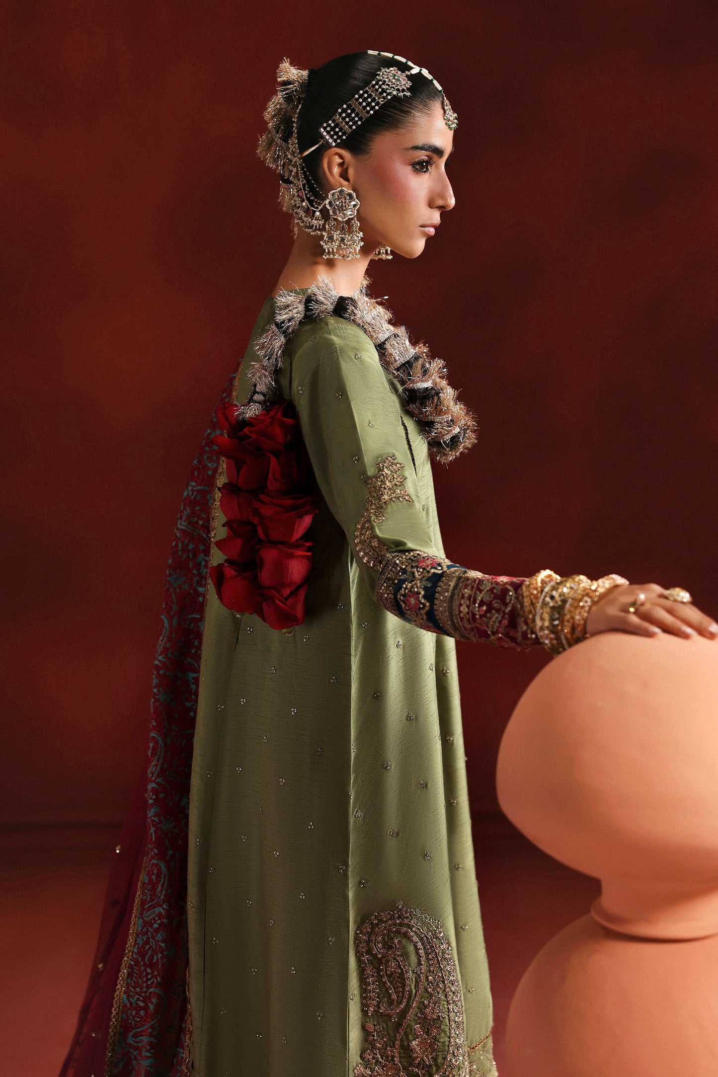3 Piece Embroidered Raw Silk Suit