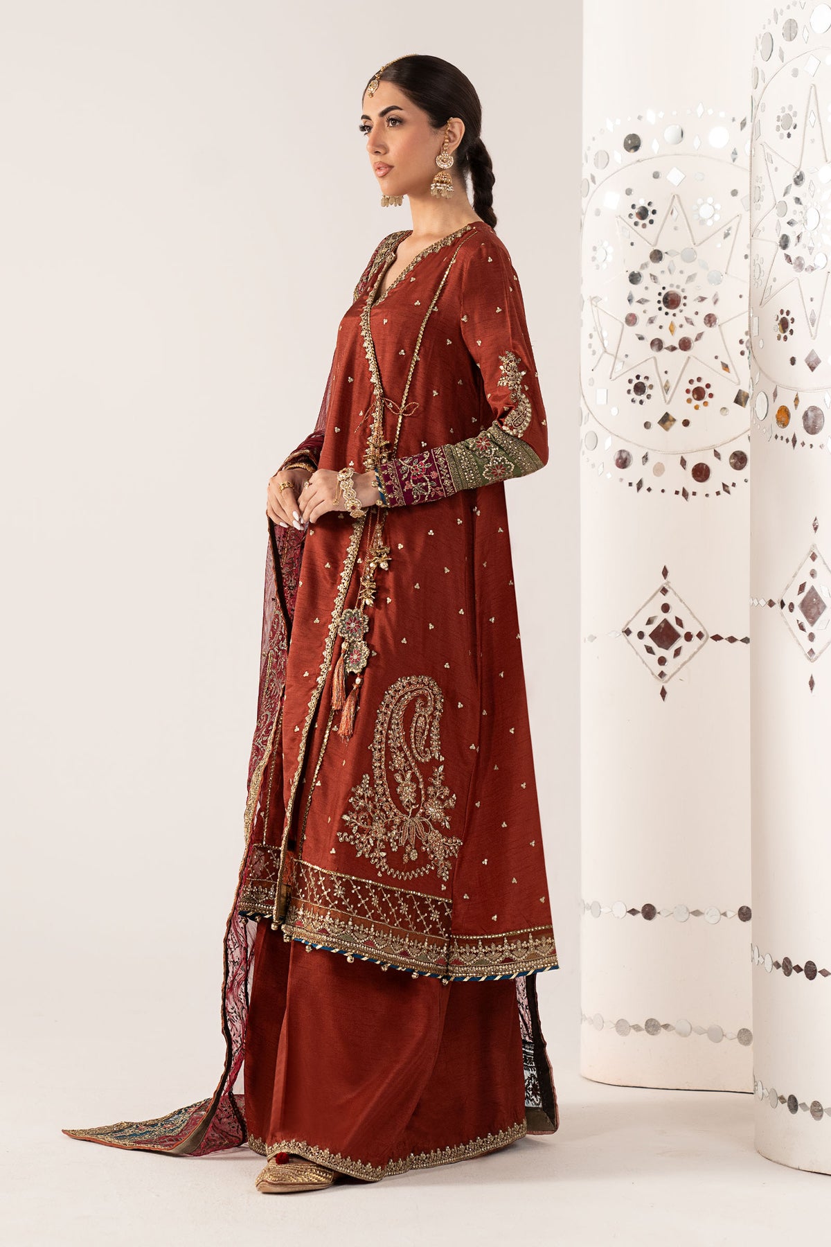 3 Piece Embroidered Raw Silk Suit